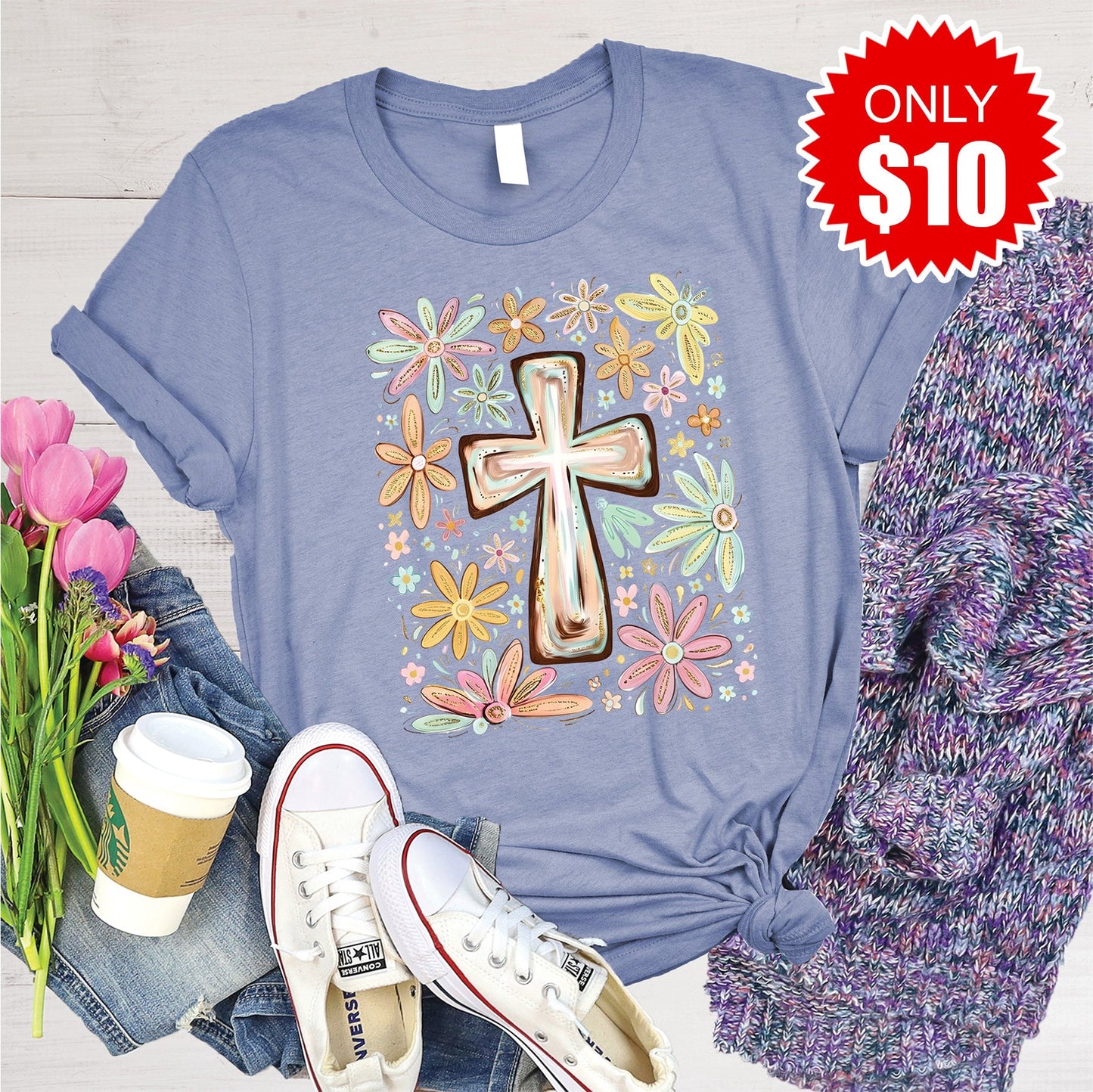 Cross Tee - Heather Lavender Blue - 10