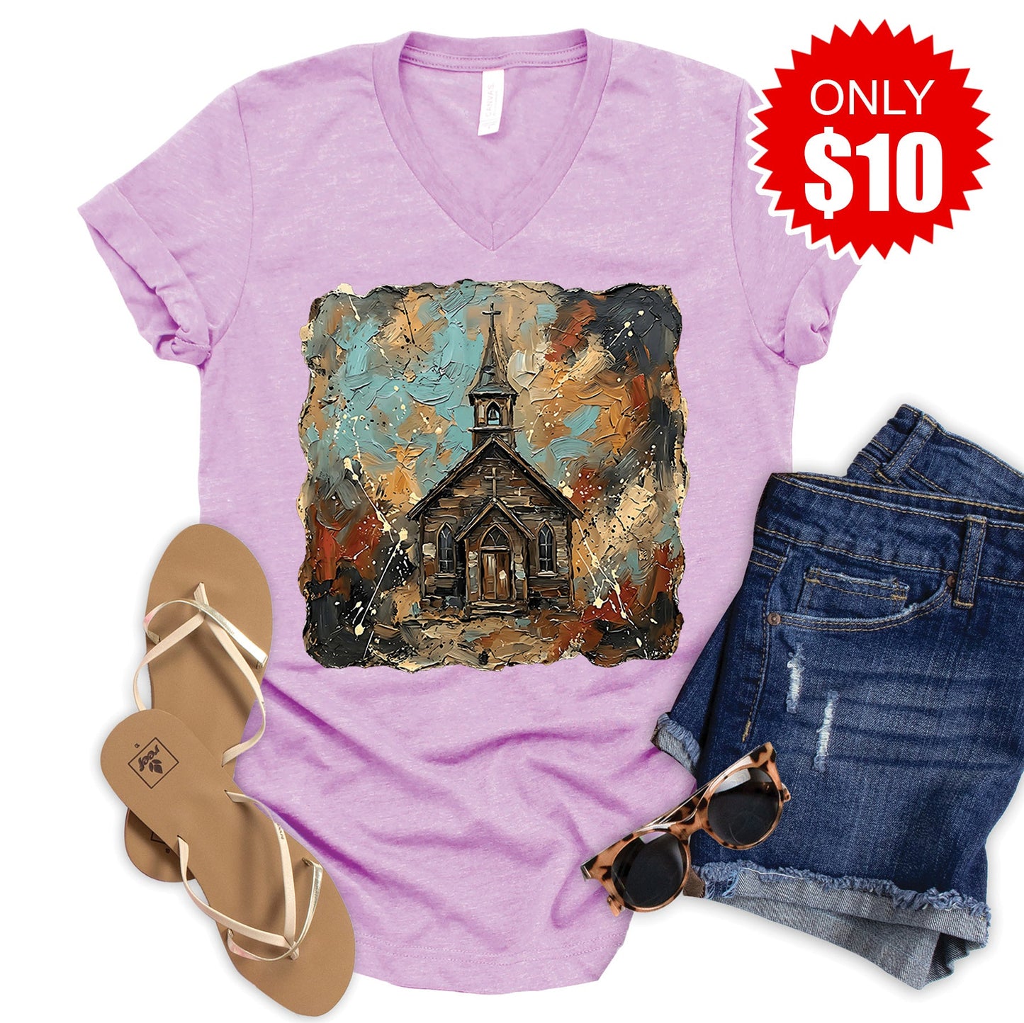 Church V-Neck - Heather Lilac - 10