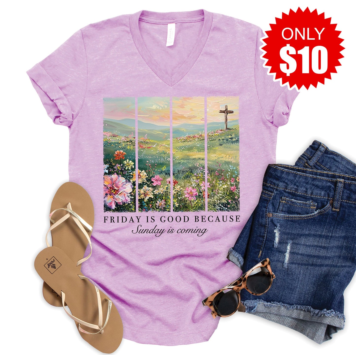 Friday Is Good V-Neck - Heather Lilac - 10