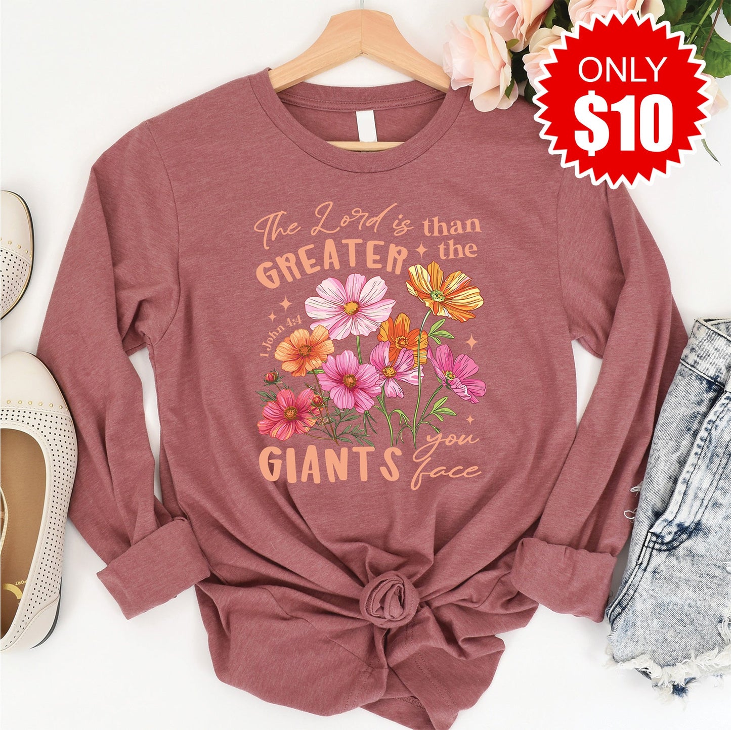 Greater Than The Giants Long Sleeve - Heather Mauve - 10