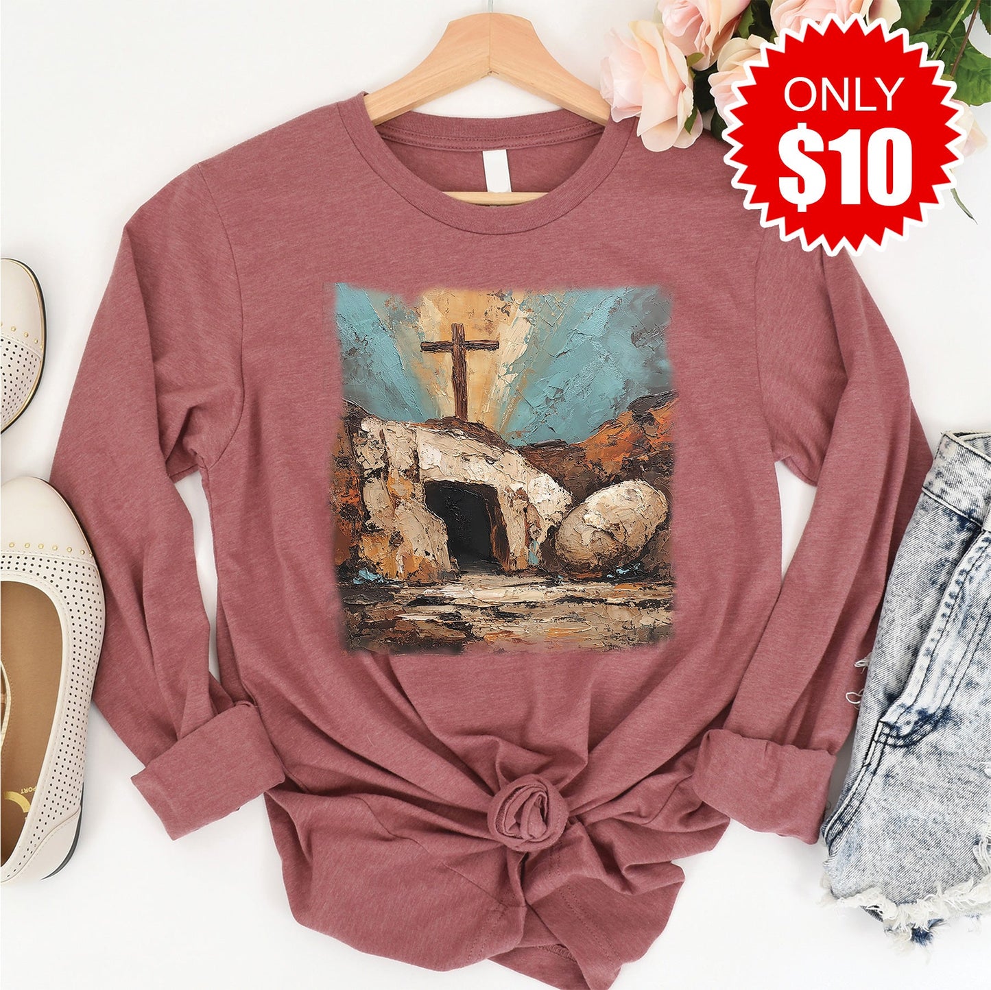 He Is Risen Long Sleeve - Heather Mauve - 10