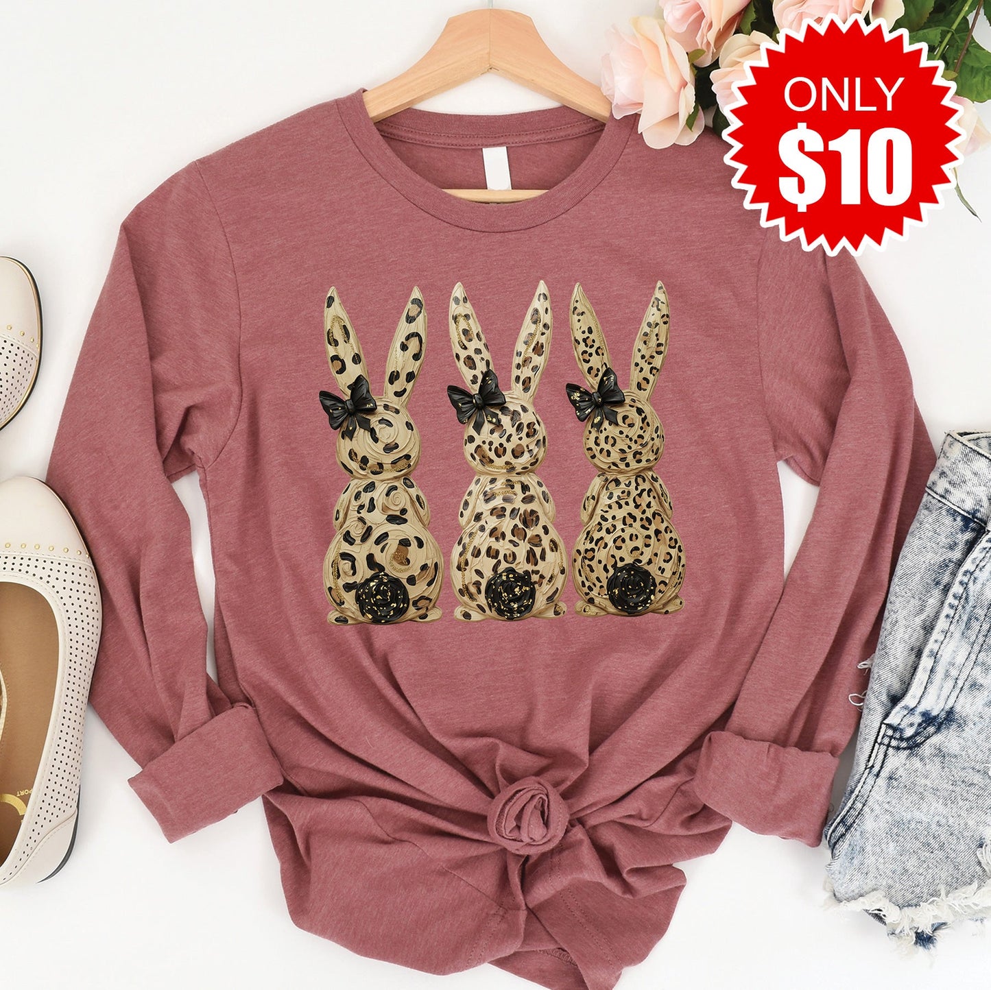 Easter Bunny Long Sleeve - Heather Mauve - 10