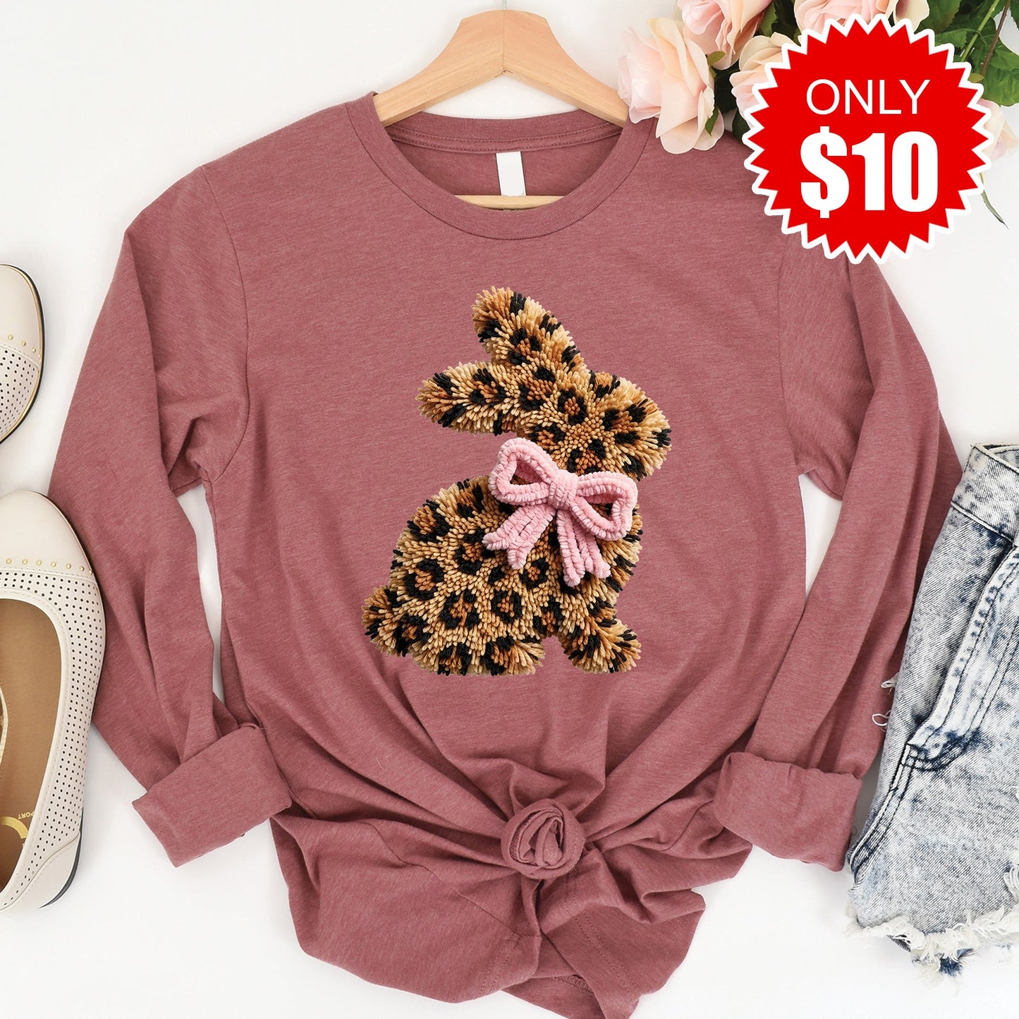 Leopard Bunny Long Sleeve - Heather Mauve - 10