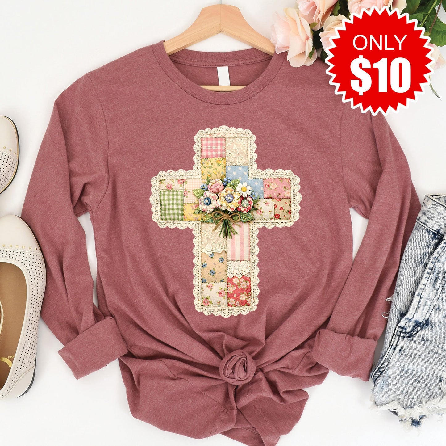 Cross Patchwork Long Sleeve - Heather Mauve - 10