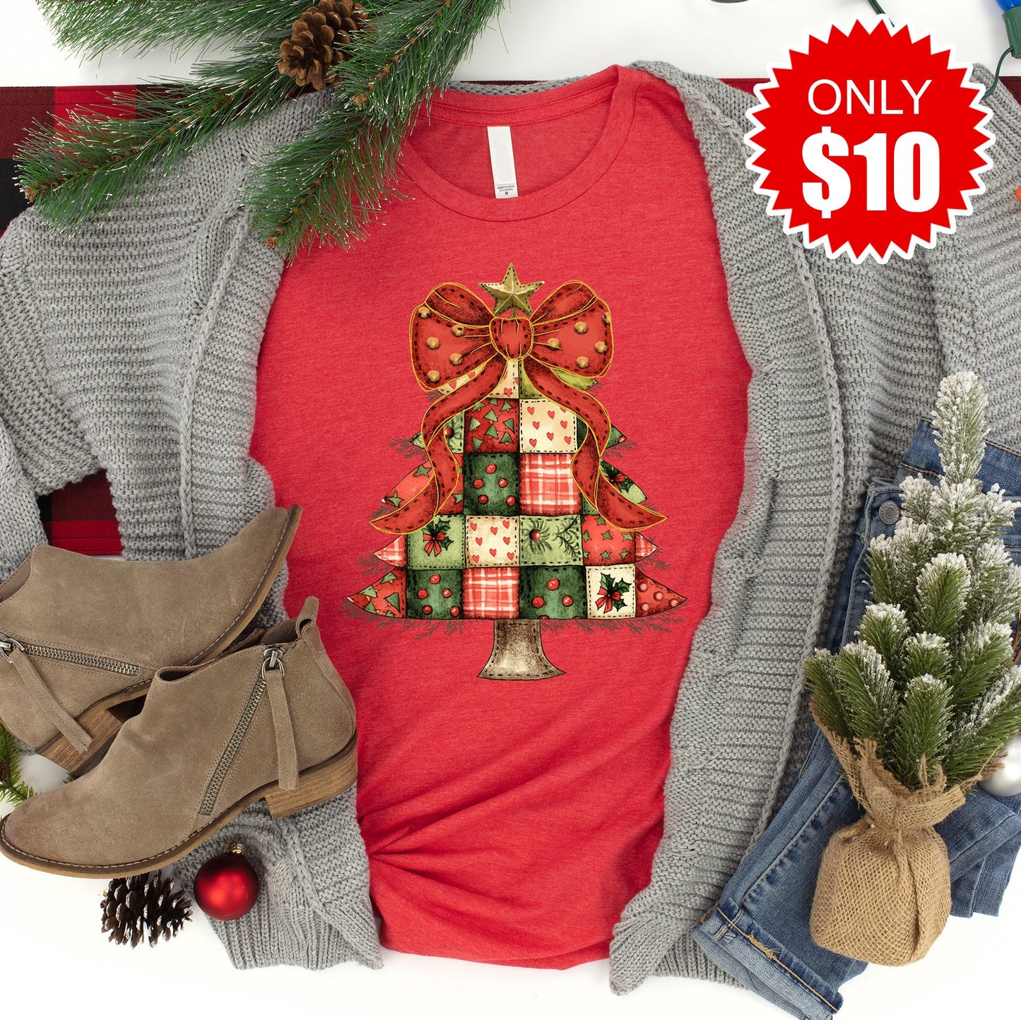 Christmas Tree Patchwork Tee - 10