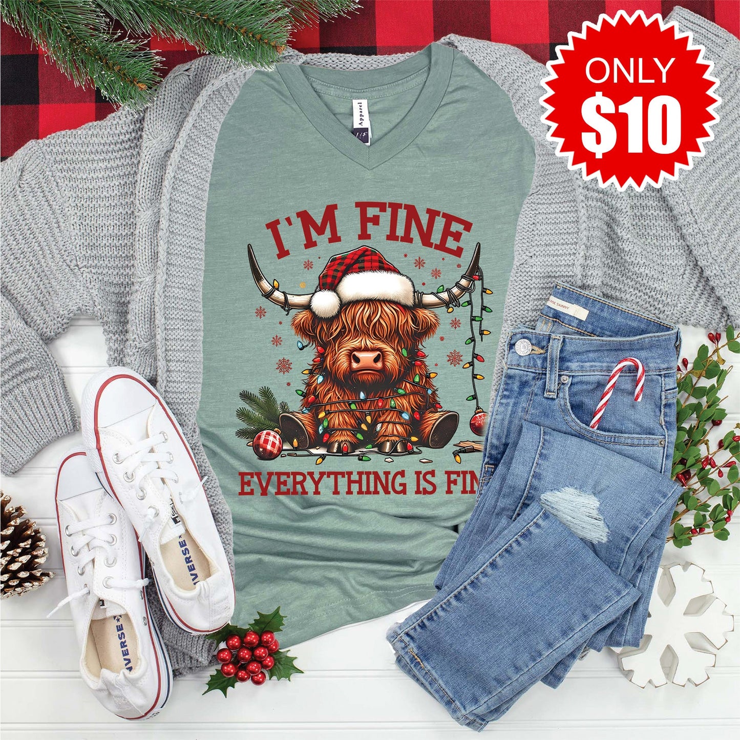 Everything is Fine Cow V-Neck - 10