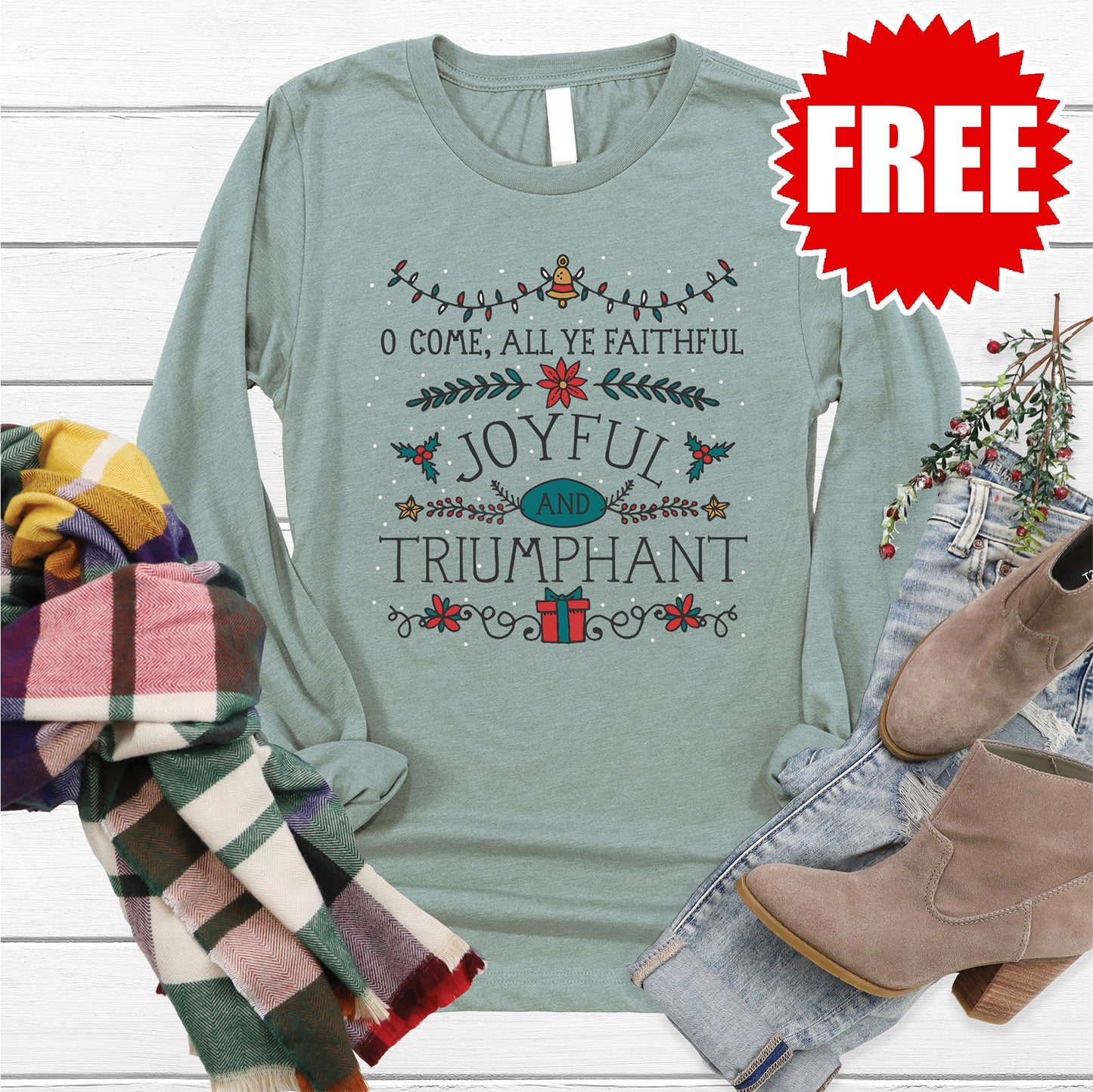 Joyful and Triumphant Long Sleeve - Heather Sage - 0