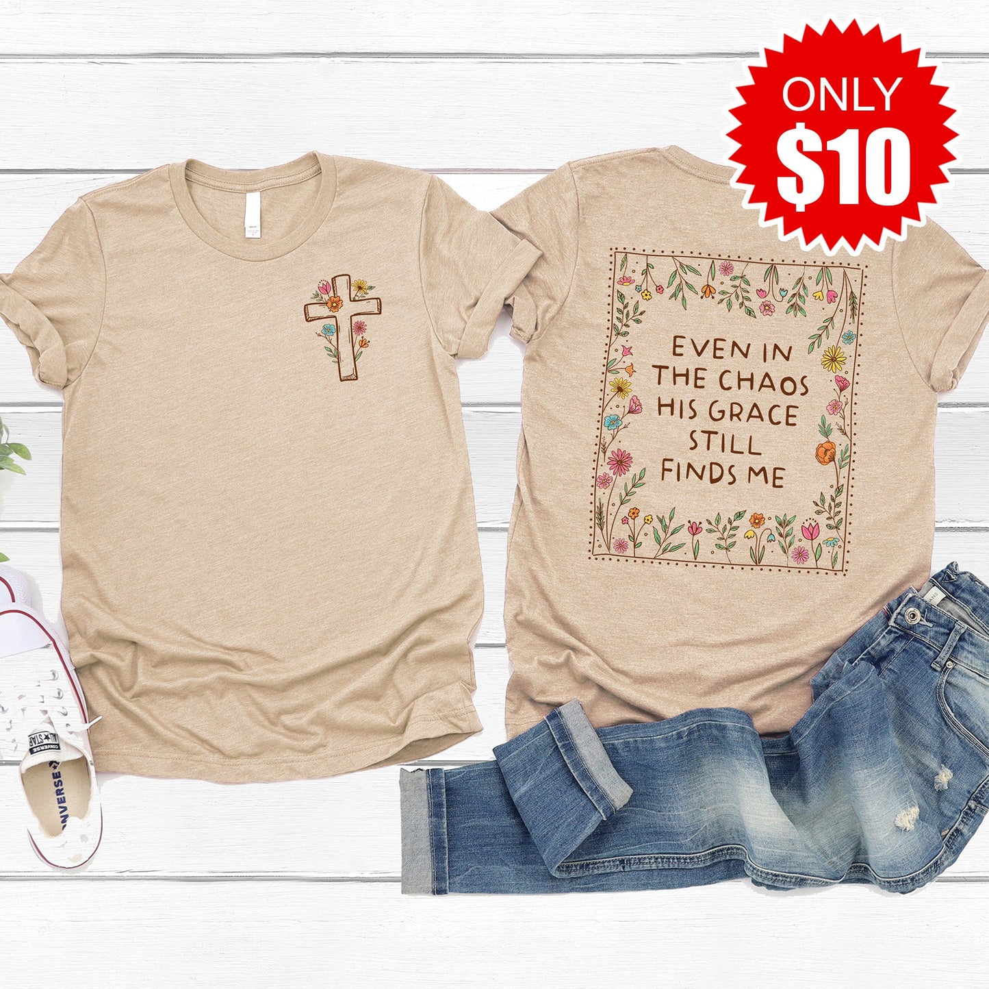 His Grace Tee - Heather Sand Dune - 10