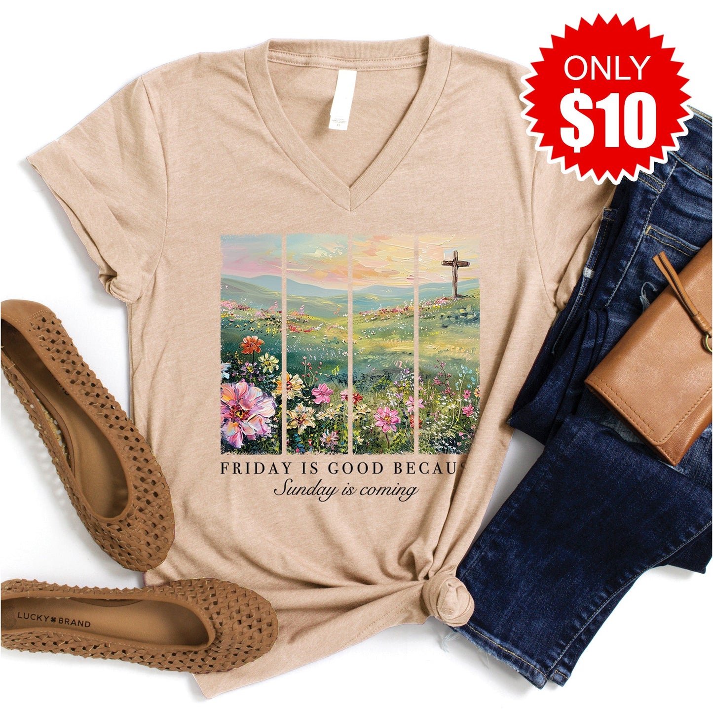 Friday Is Good V-Neck - Heather Sand Dune - 10