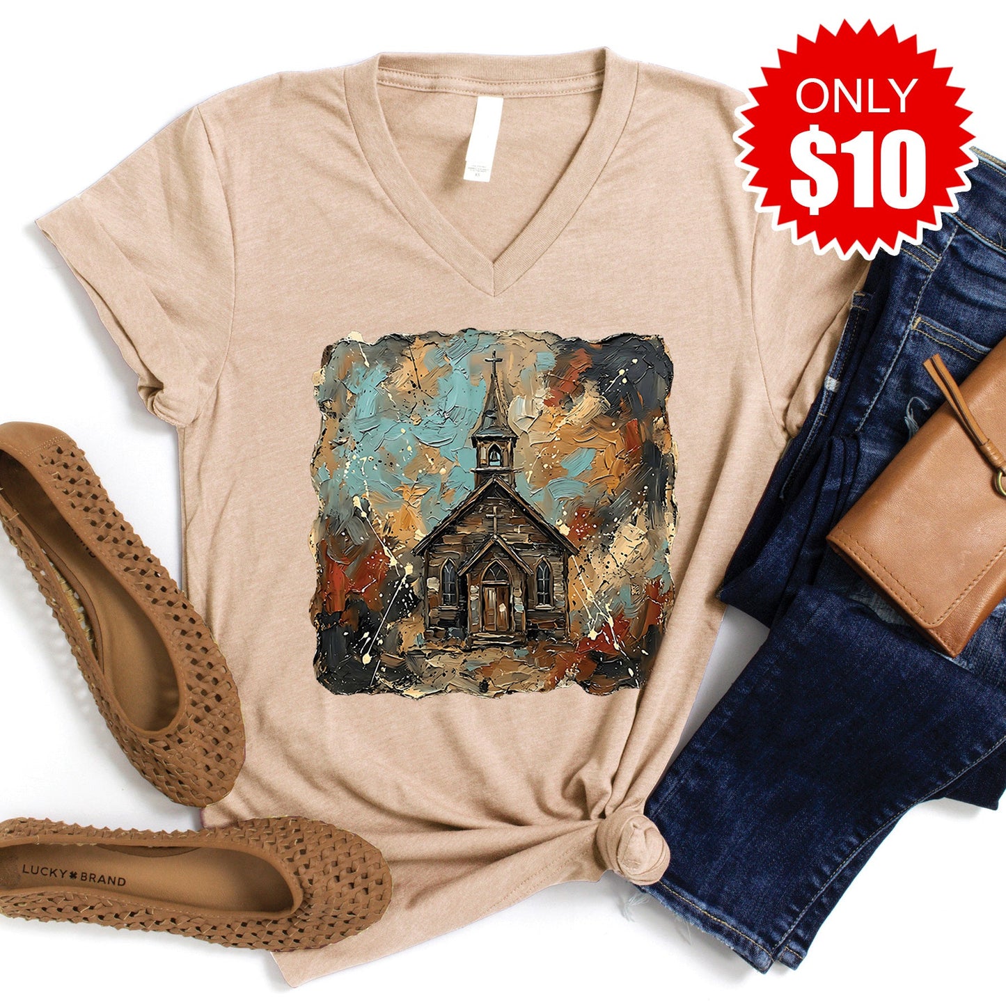 Church V-Neck - Heather Sand Dune - 10
