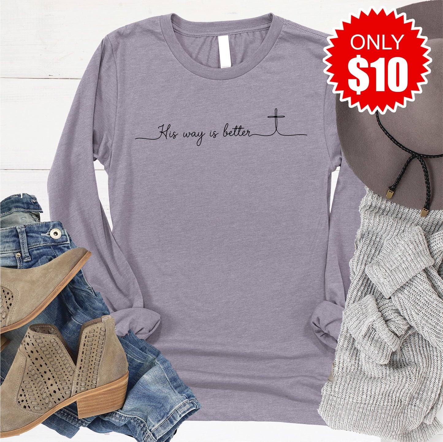 His Way Is Better Long Sleeve - Heather Storm - 10