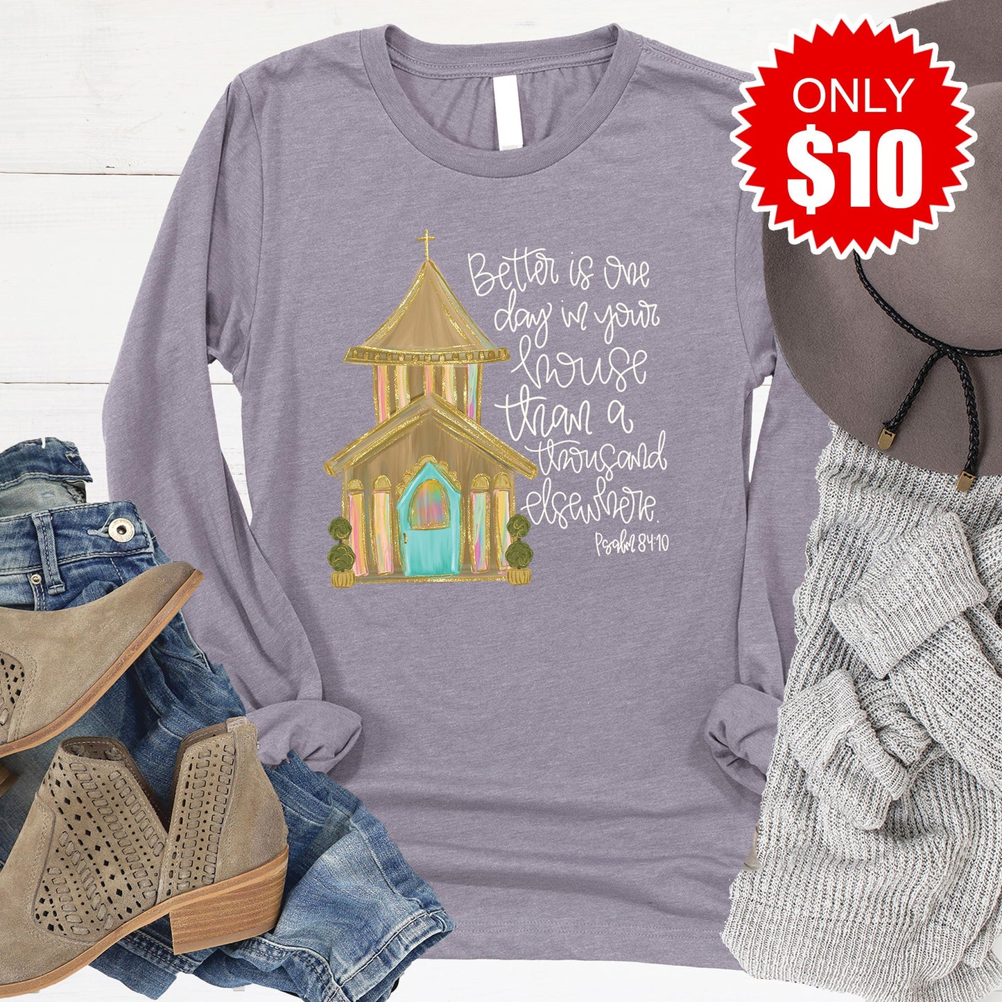 Church Long Sleeve - Heather Storm - 10