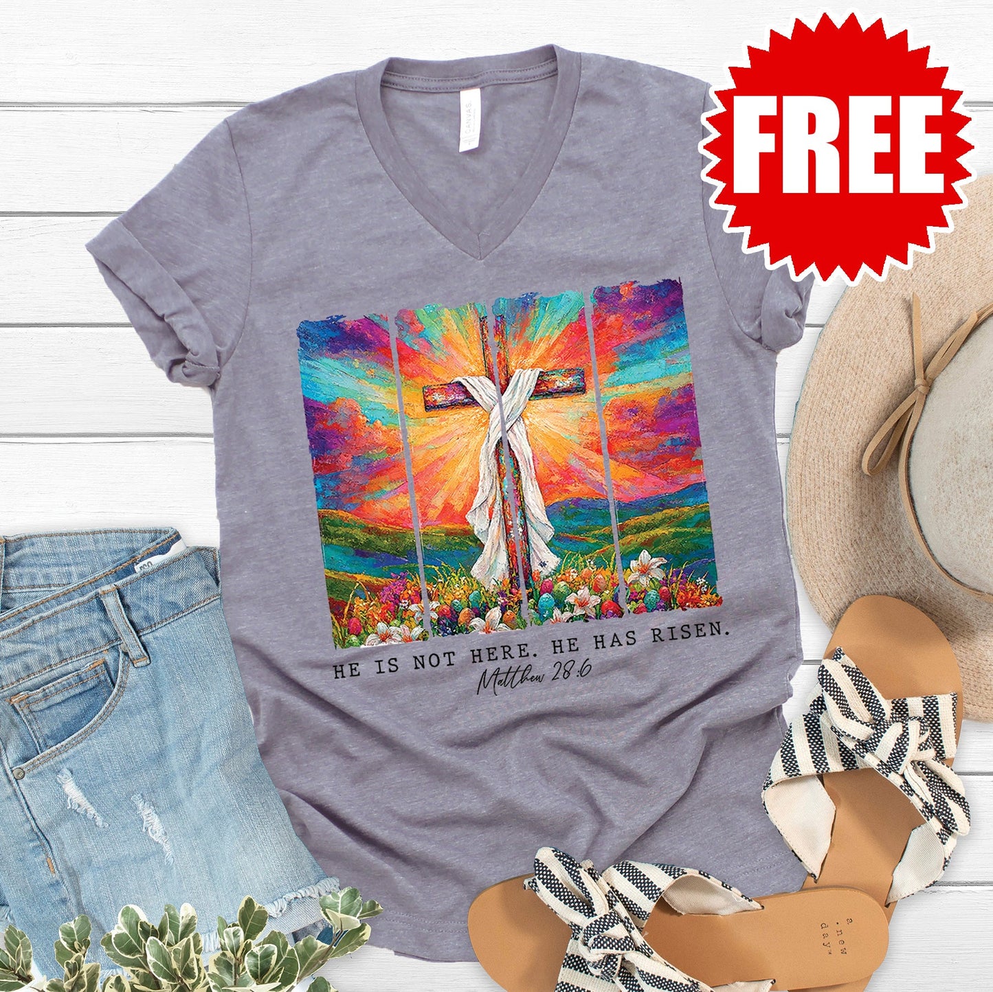 He is Not Here V-Neck - Heather Storm - 0