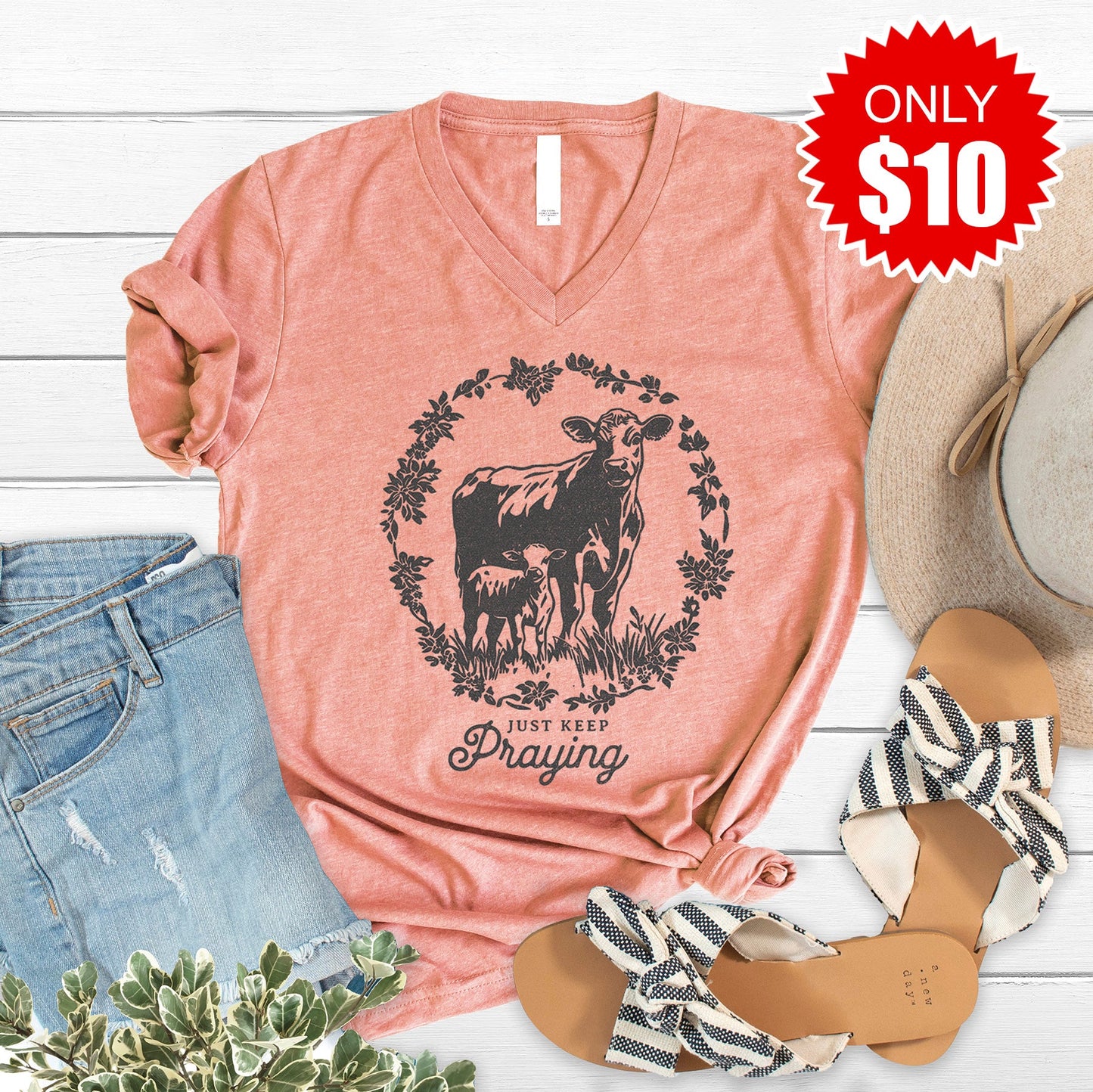 Just Keep Praying V-Neck - Heather Sunset - 10