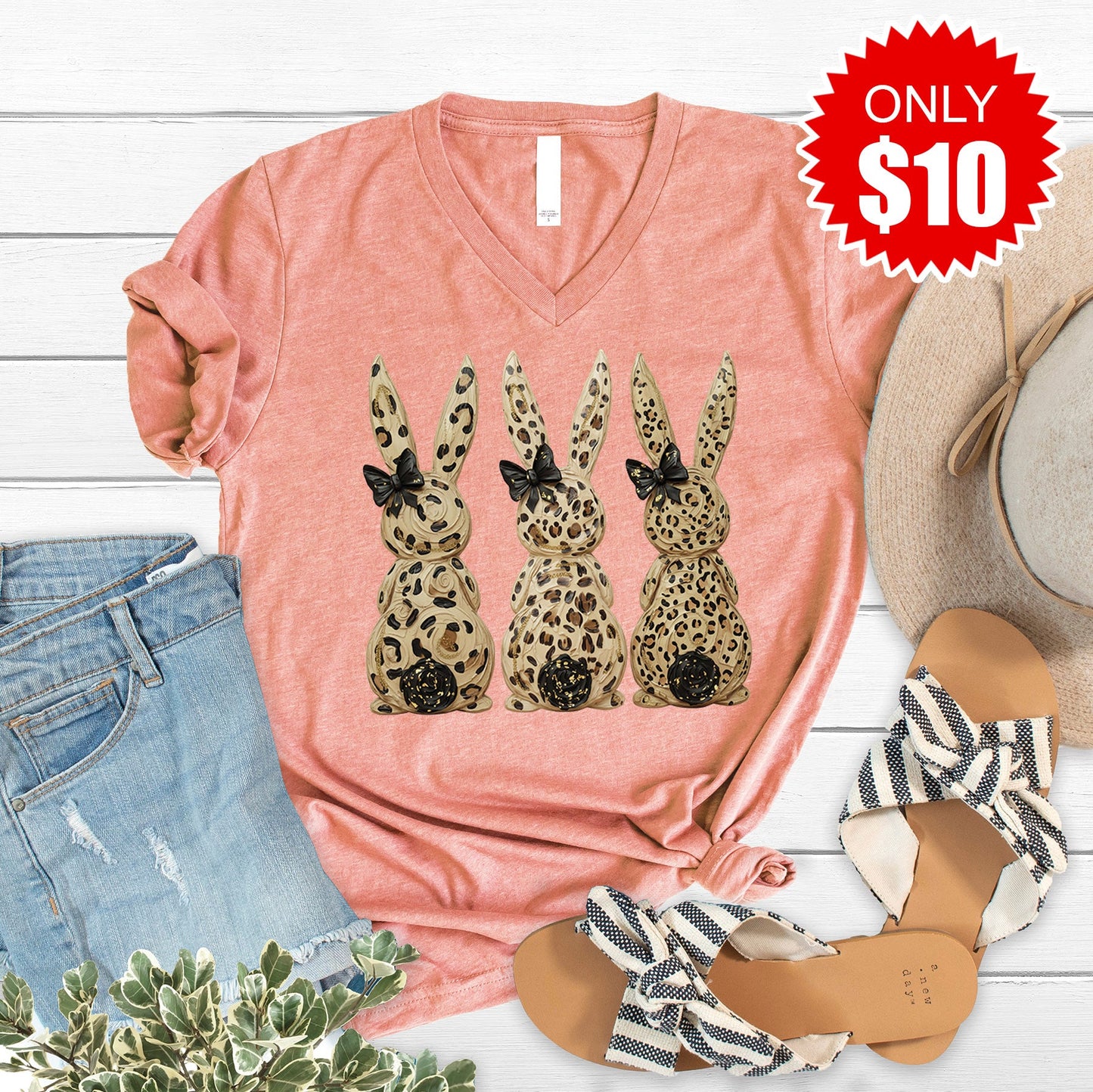 Easter Bunny V-Neck - Heather Sunset - 10