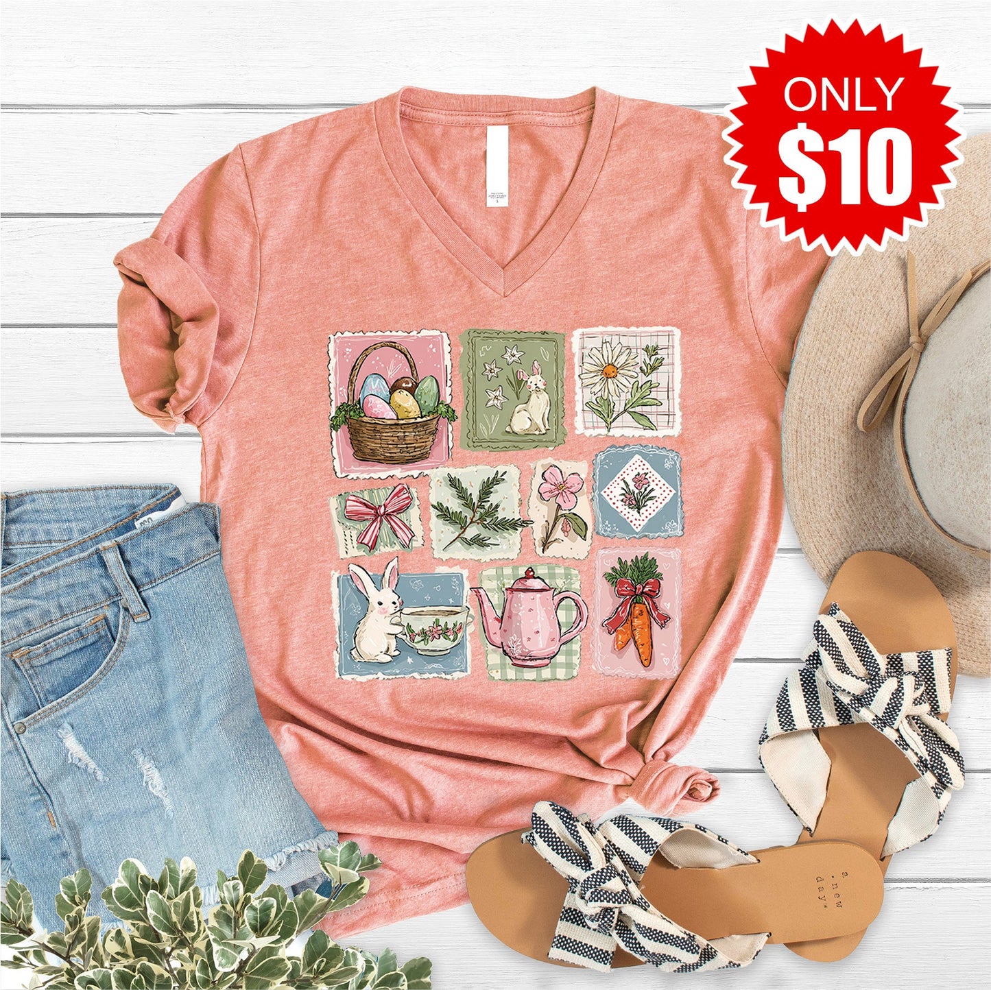 Bunny V-Neck - Heather Sunset - 10