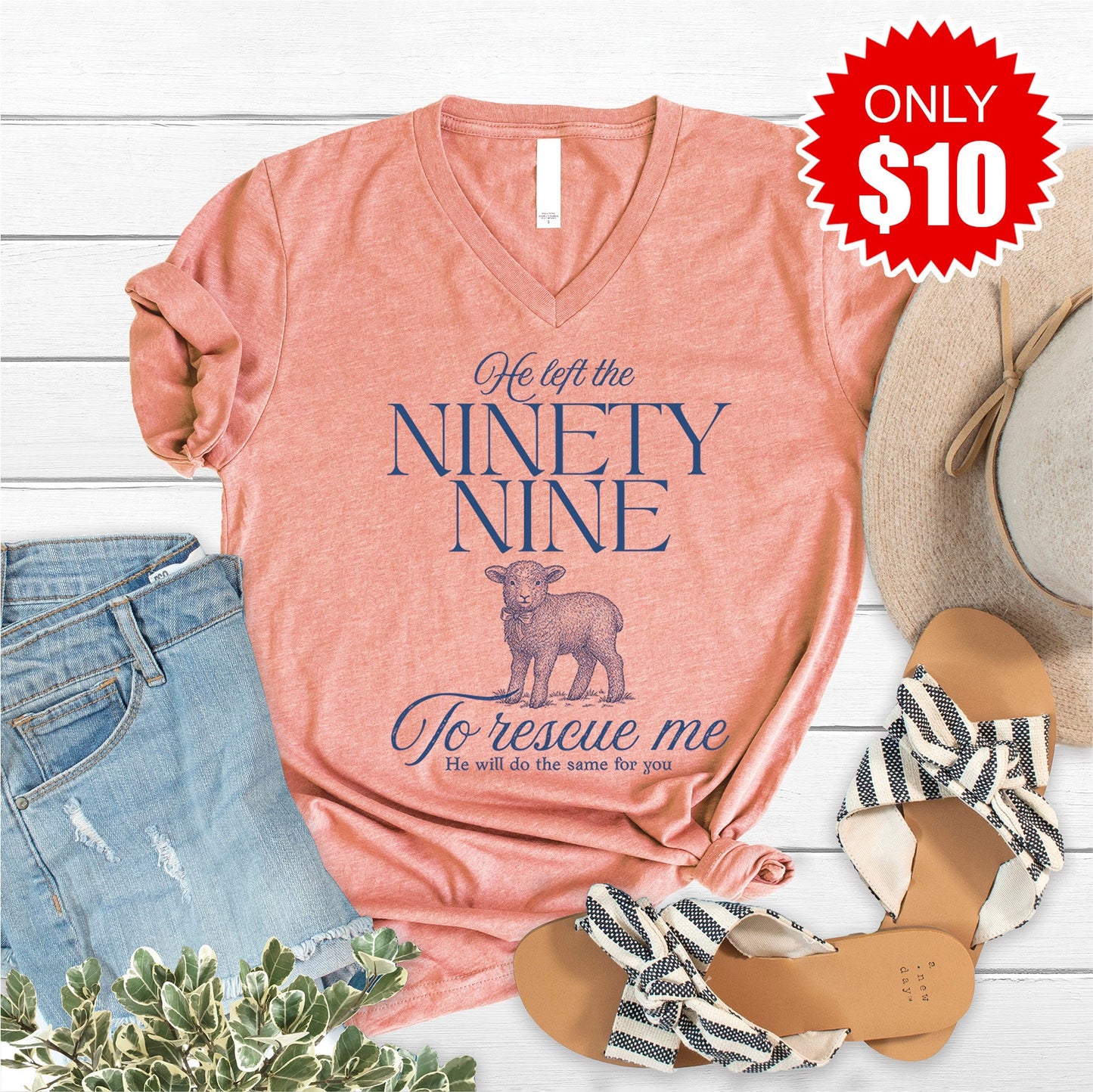 He Left The Ninety Nine V-Neck - Heather Sunset - 10