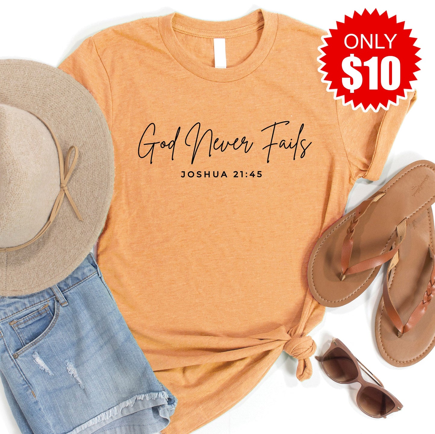 God Never Fails Tee - Heather Apricot - 10