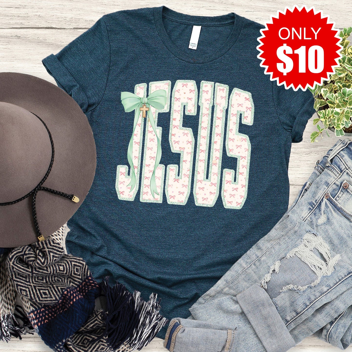 Jesus Tee - Heather Atlantic - 10