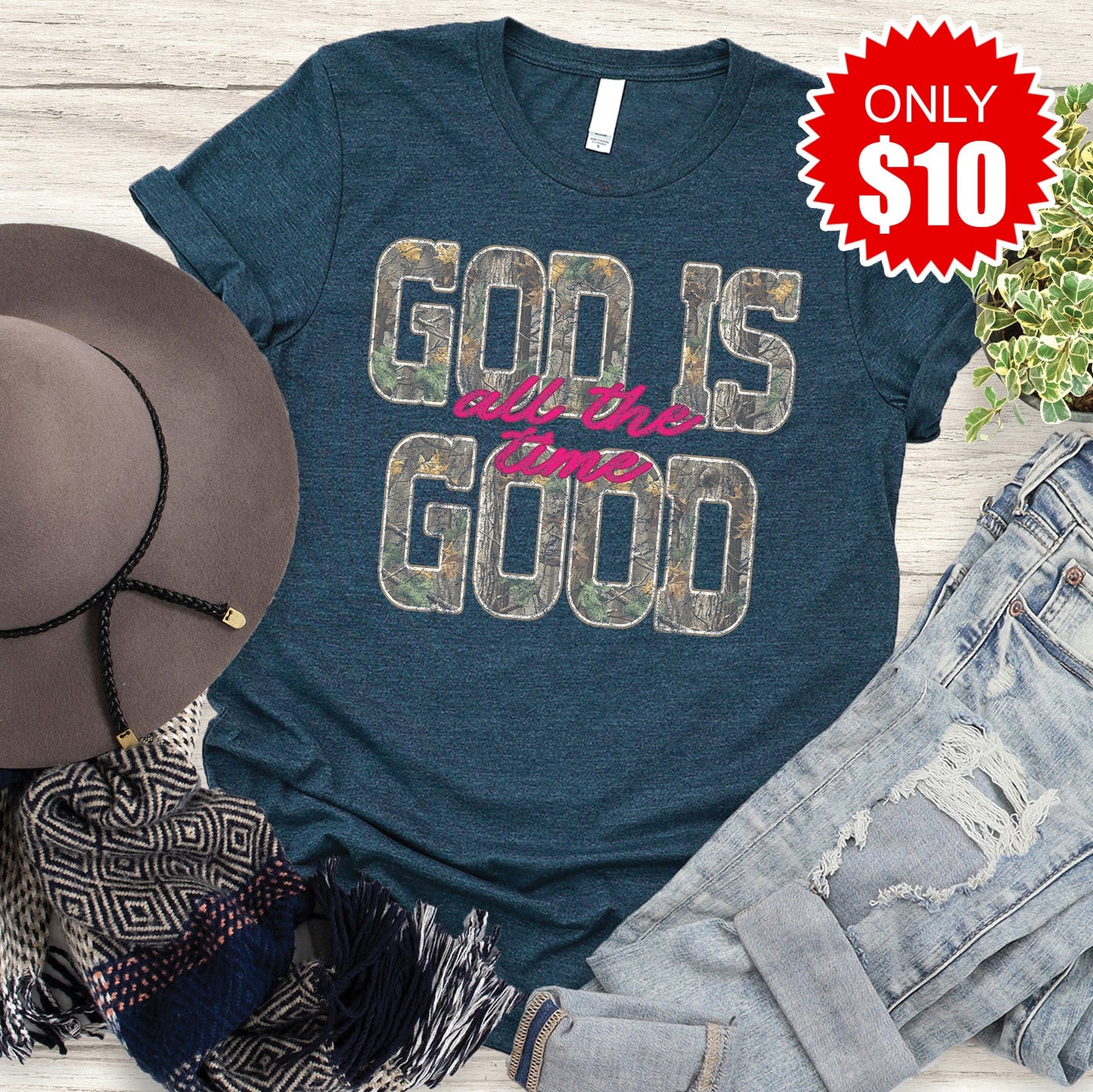 God Is Good Tee - Heather Atlantic - 10