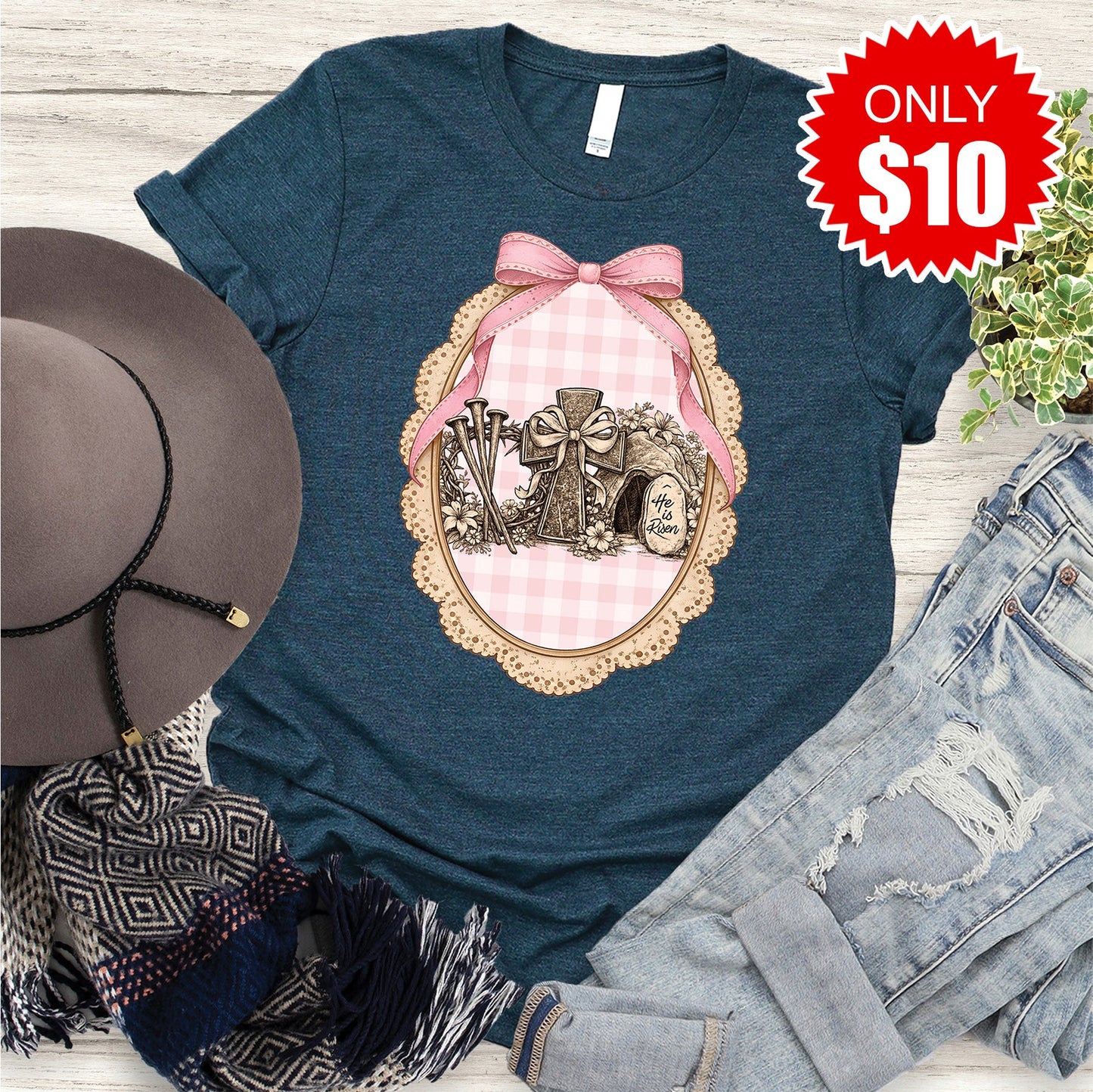 He Is Risen Tee - Heather Atlantic - 10