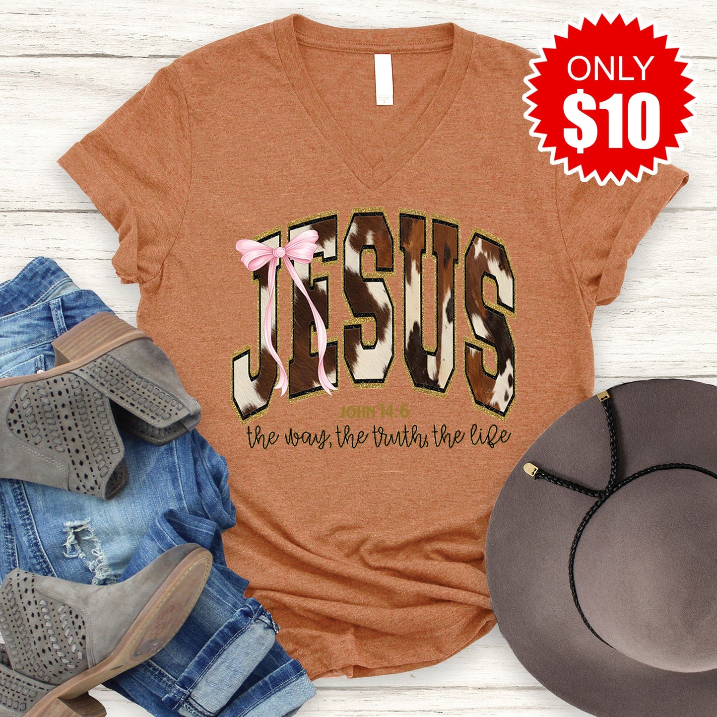 Jesus V-Neck - Heather Autumn - 10