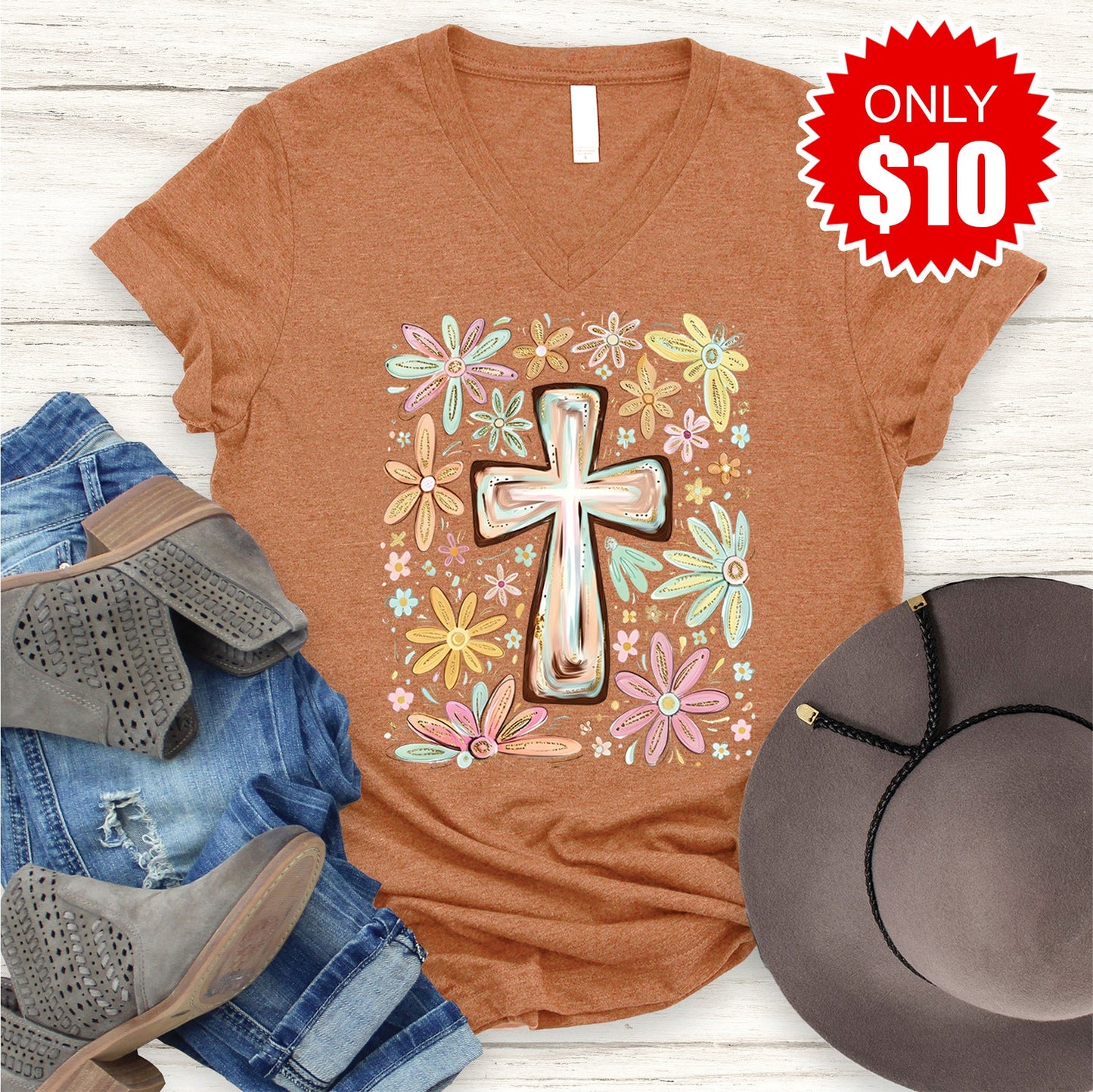 Cross V-Neck - Heather Autumn - 10