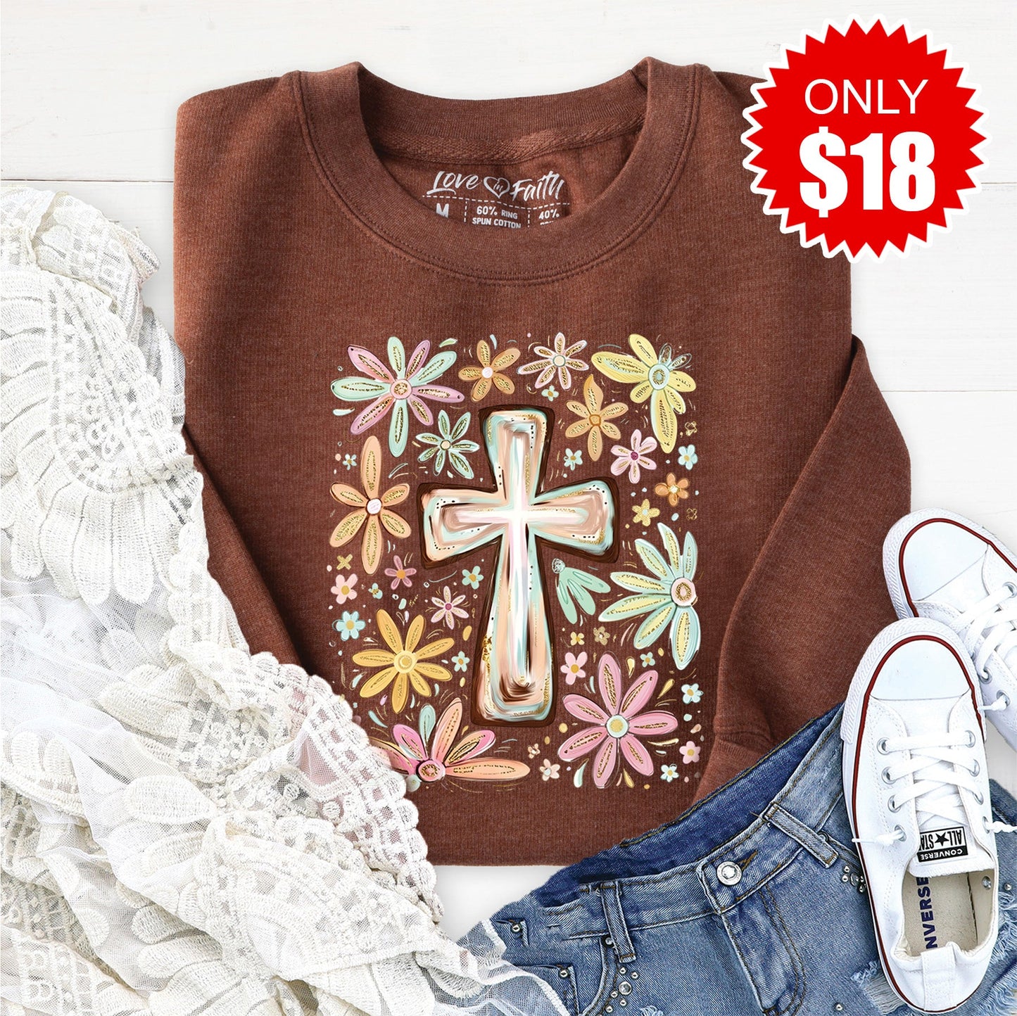 Cross Sweatshirt - Heather Brown - 18