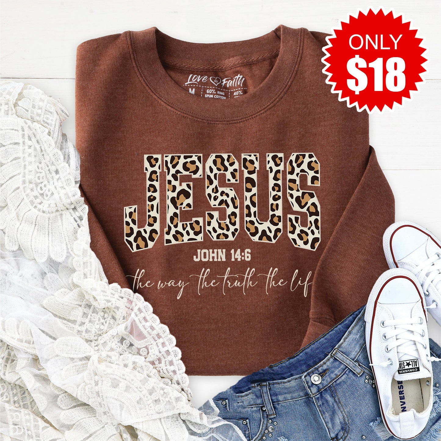 Jesus Sweatshirt - Heather Brown - 18