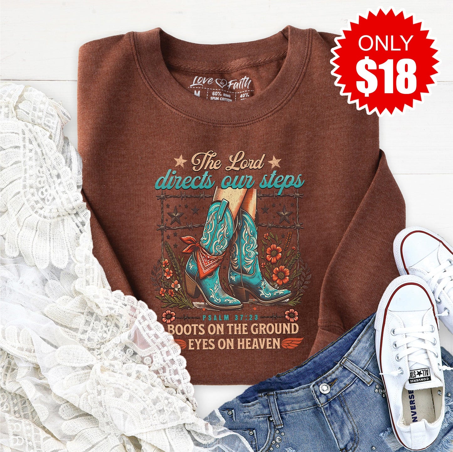 Boots On The Ground Sweatshirt - Heather Brown - 18