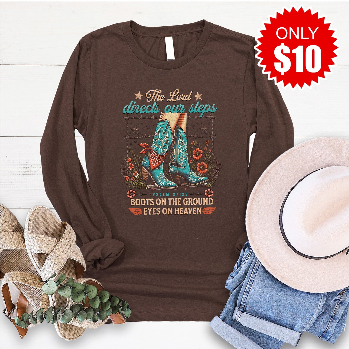 Boots On The Ground Long Sleeve - Heather Brown - 10