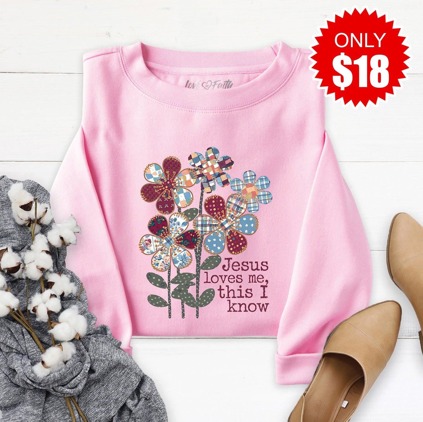 Jesus Loves Me Sweatshirt - Heather Bubble Gum - 18