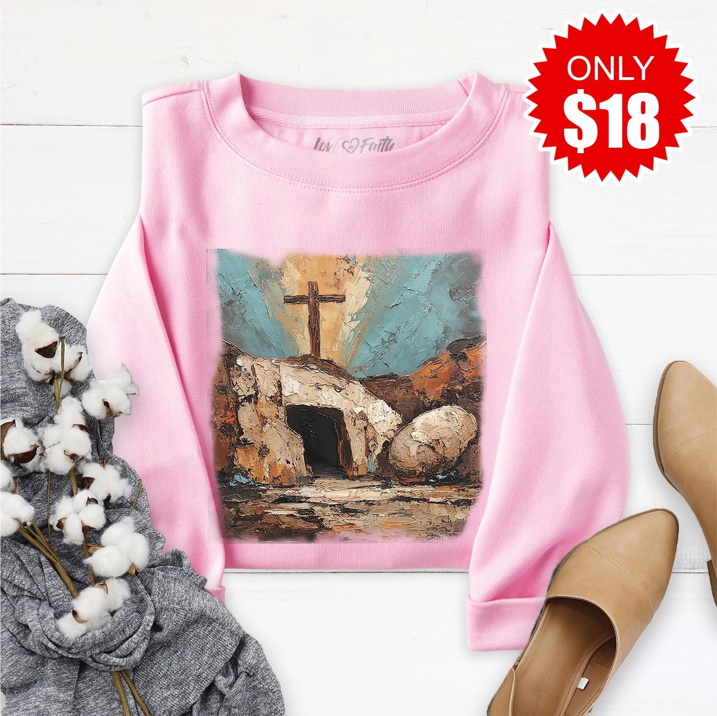 He Is Risen Sweatshirt - Heather Bubble Gum - 18