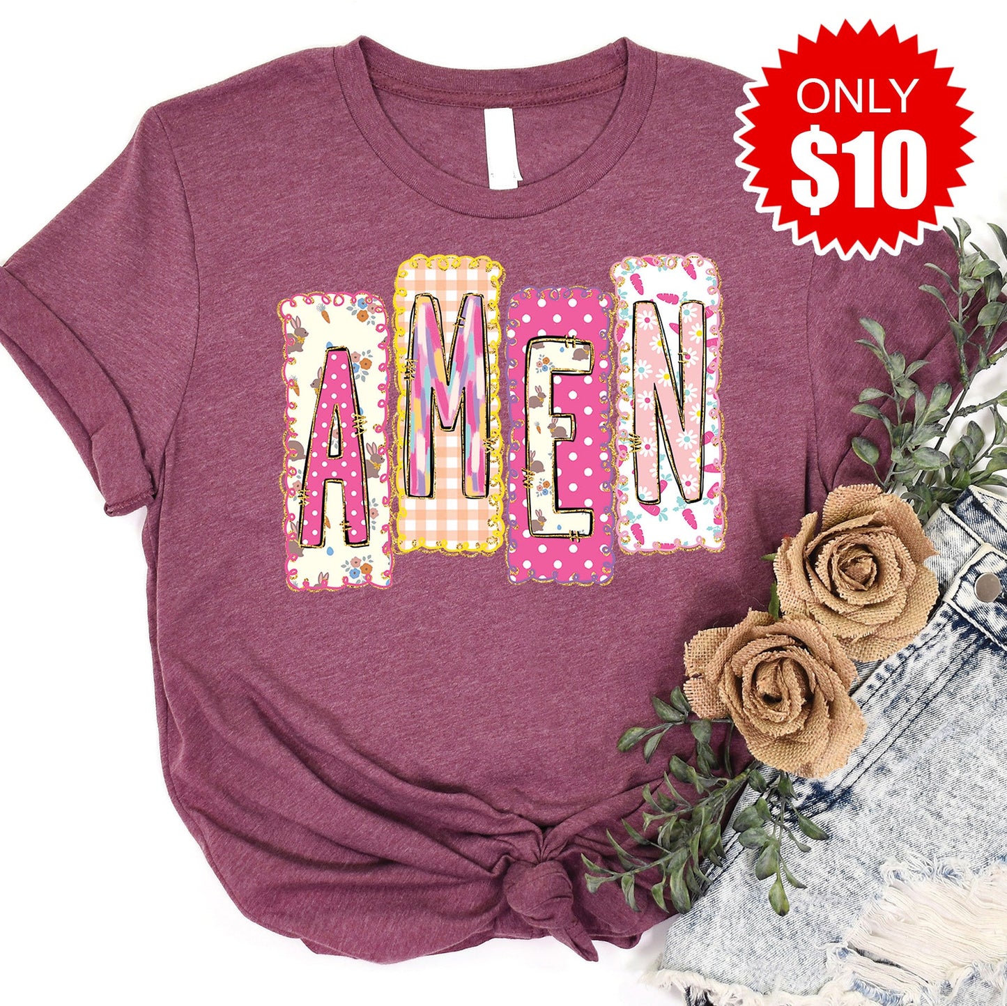 Amen Tee - Heather Burgundy - 10