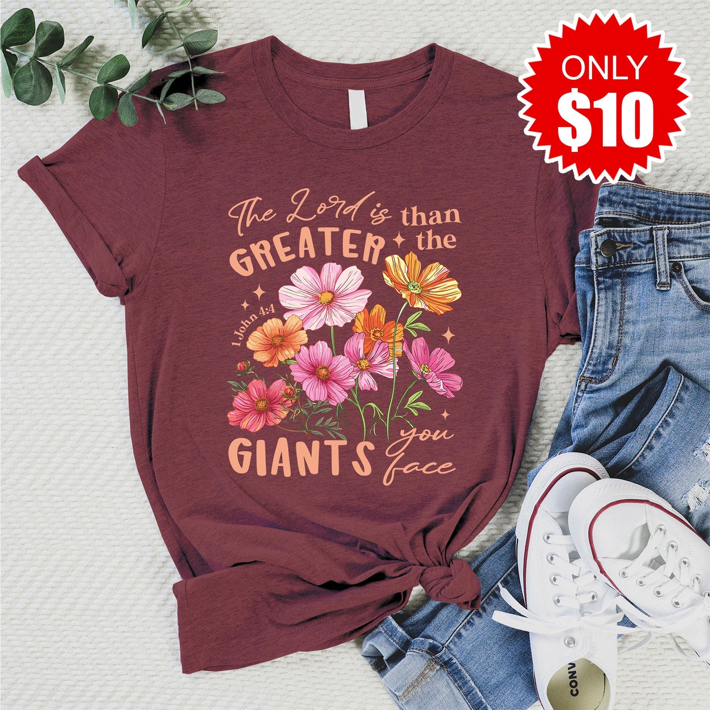 Greater Than The Giants Tee - Heather Cinnamon - 10