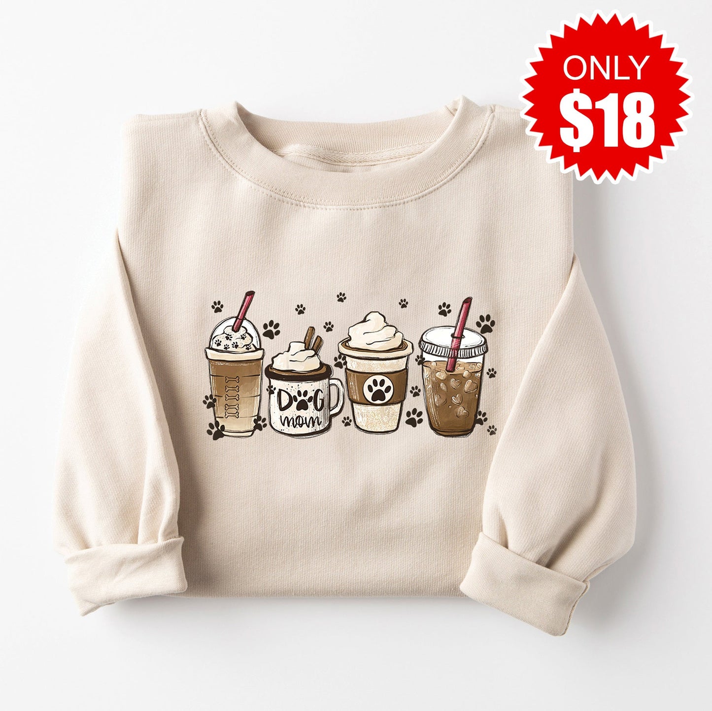 Dog Mom Coffee Sweatshirt - Heather Dust - 18