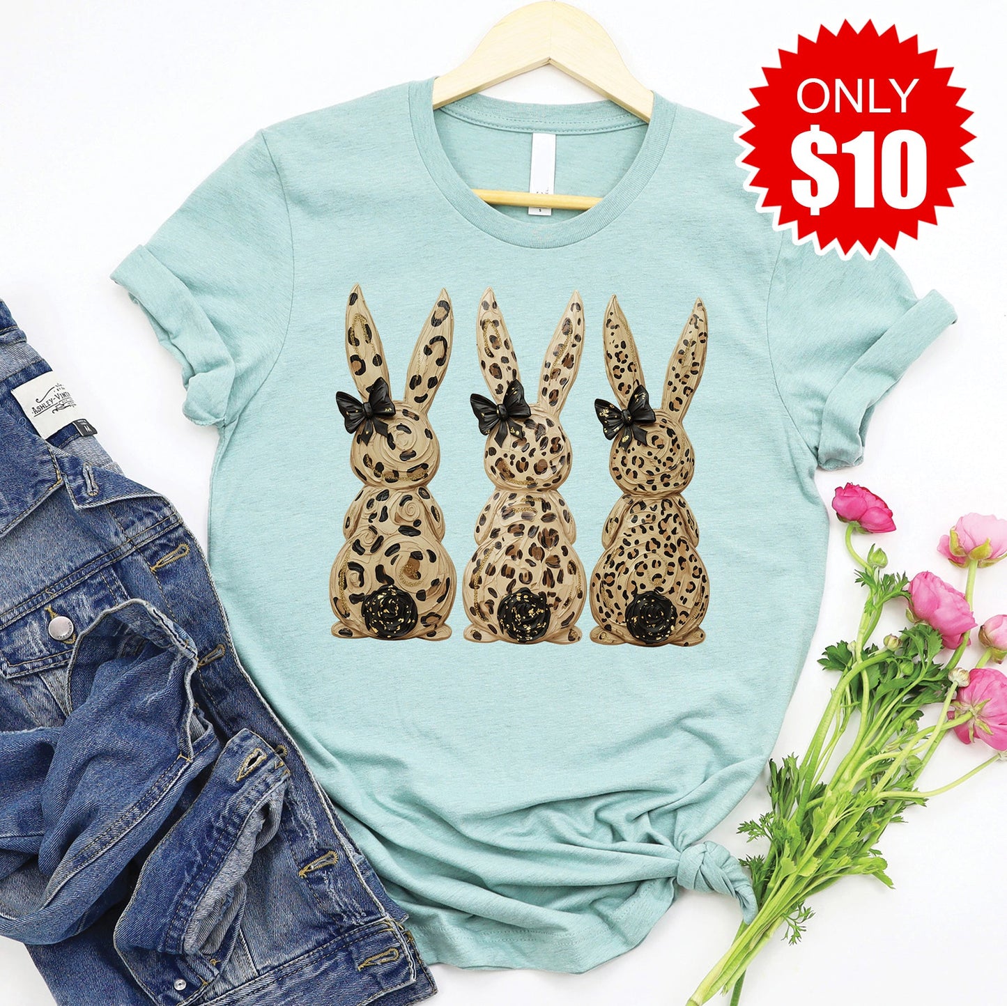 Easter Bunny Tee - Heather Dusty Blue - 10