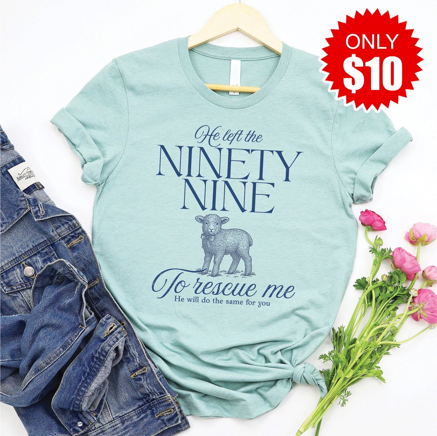 He Left The Ninety Nine Tee - Heather Dusty Blue - 10