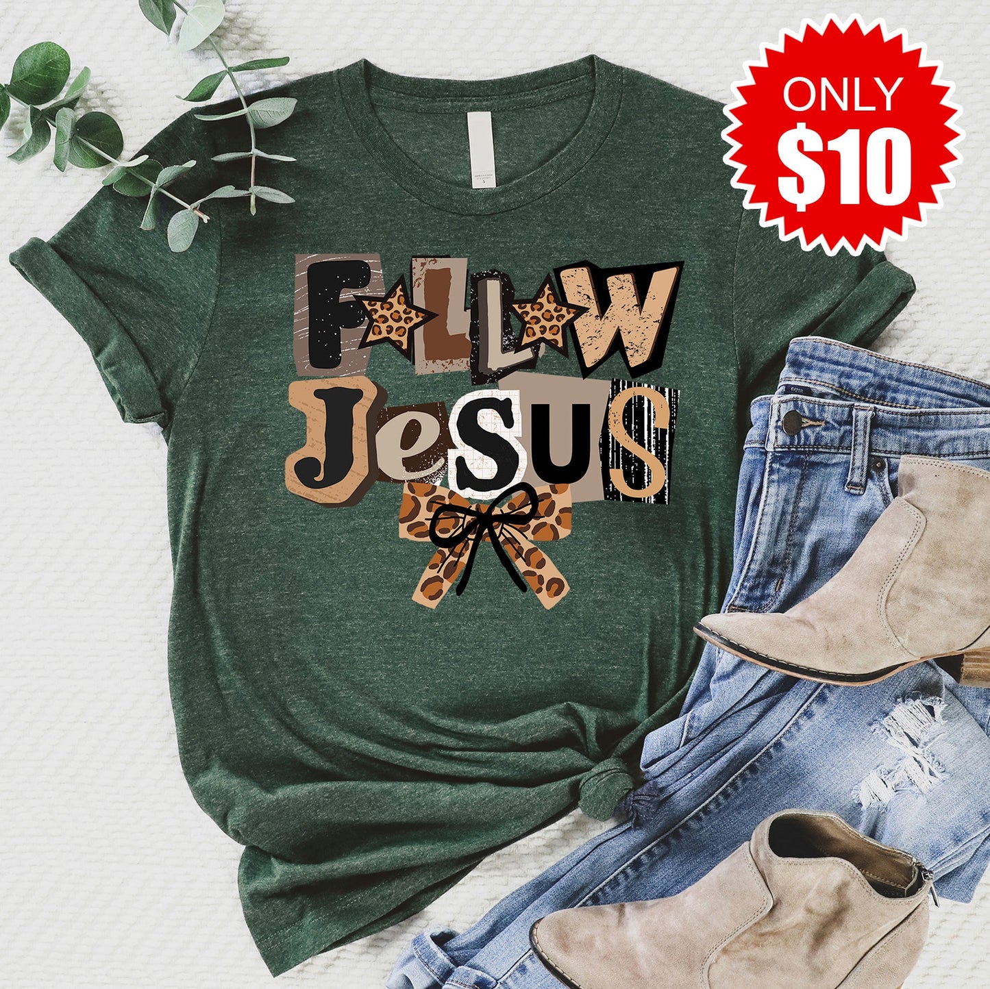 Follow Jesus Tee - Heather Forest - 10