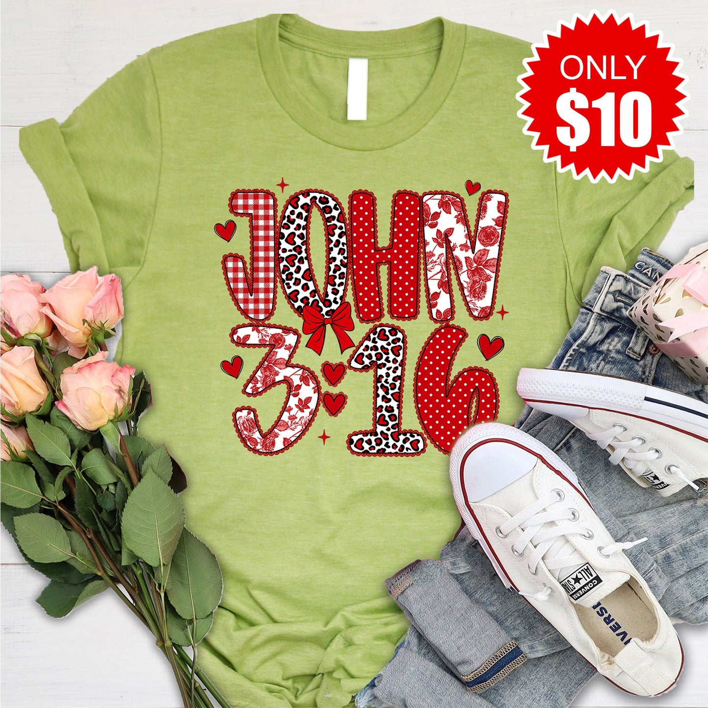 John 3:16 Tee - Heather Green - 10