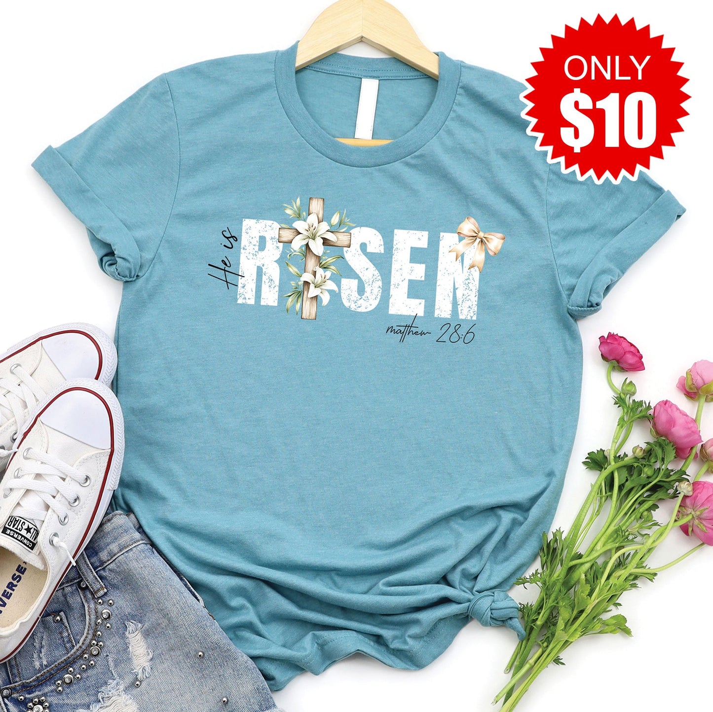 He Is Risen Tee - Heather Lagoon - 10