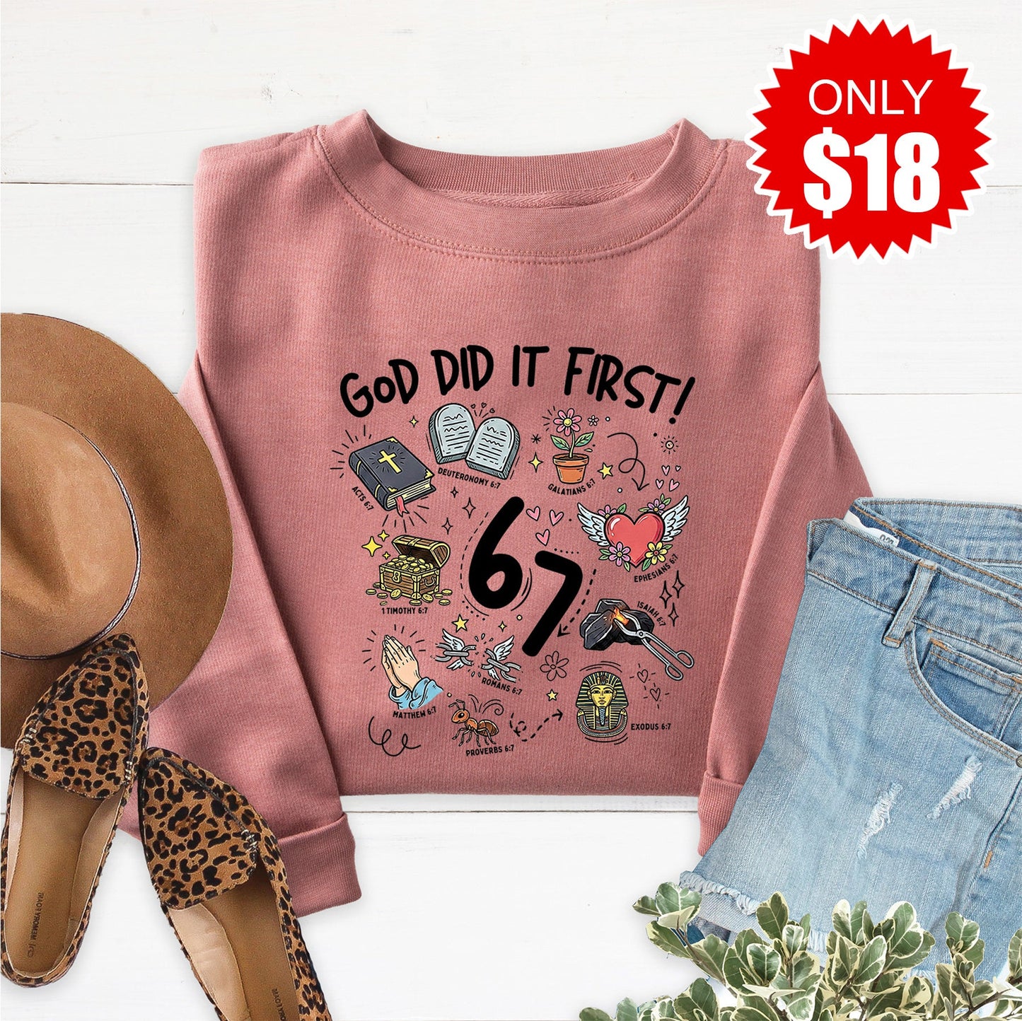 God Did It First Sweatshirt - Heather Mauve - 18
