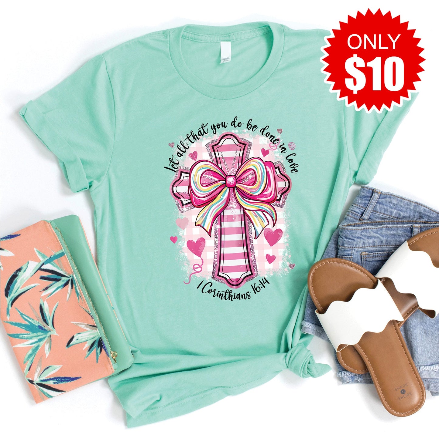 Corinthians 16:14 Tee - Heather Mint - 10