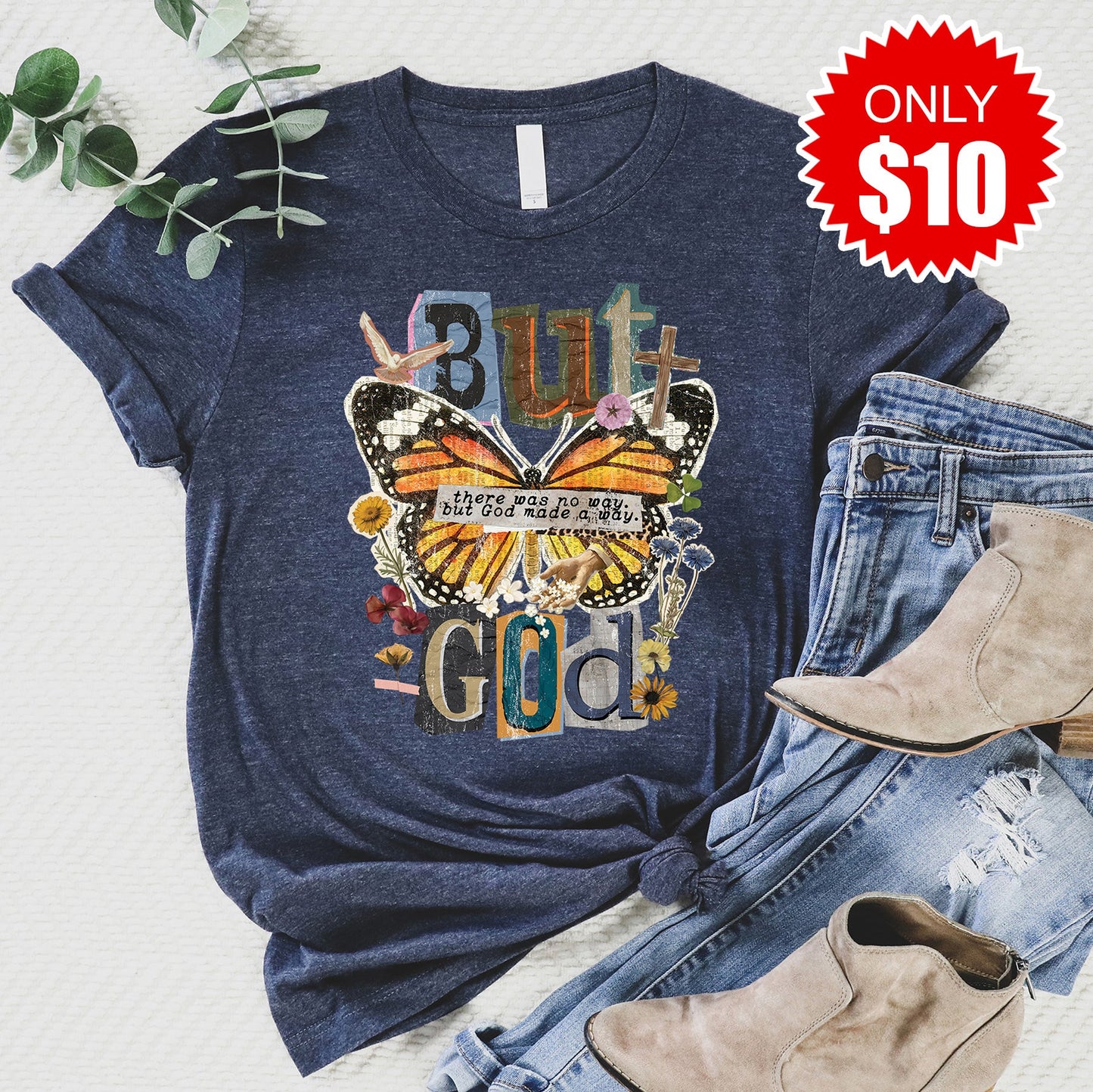 But God Tee - Heather Navy - 10
