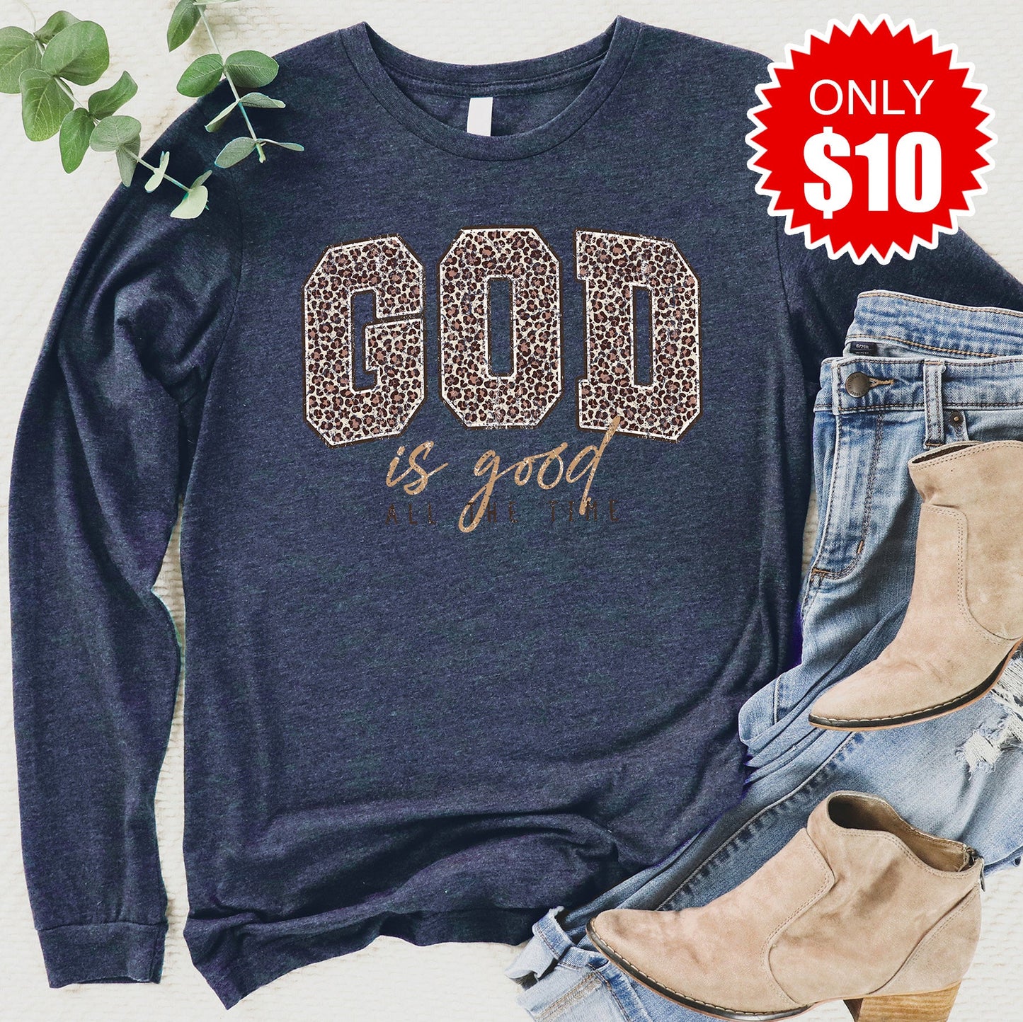God Is Good Long Sleeve - Heather Navy - 10