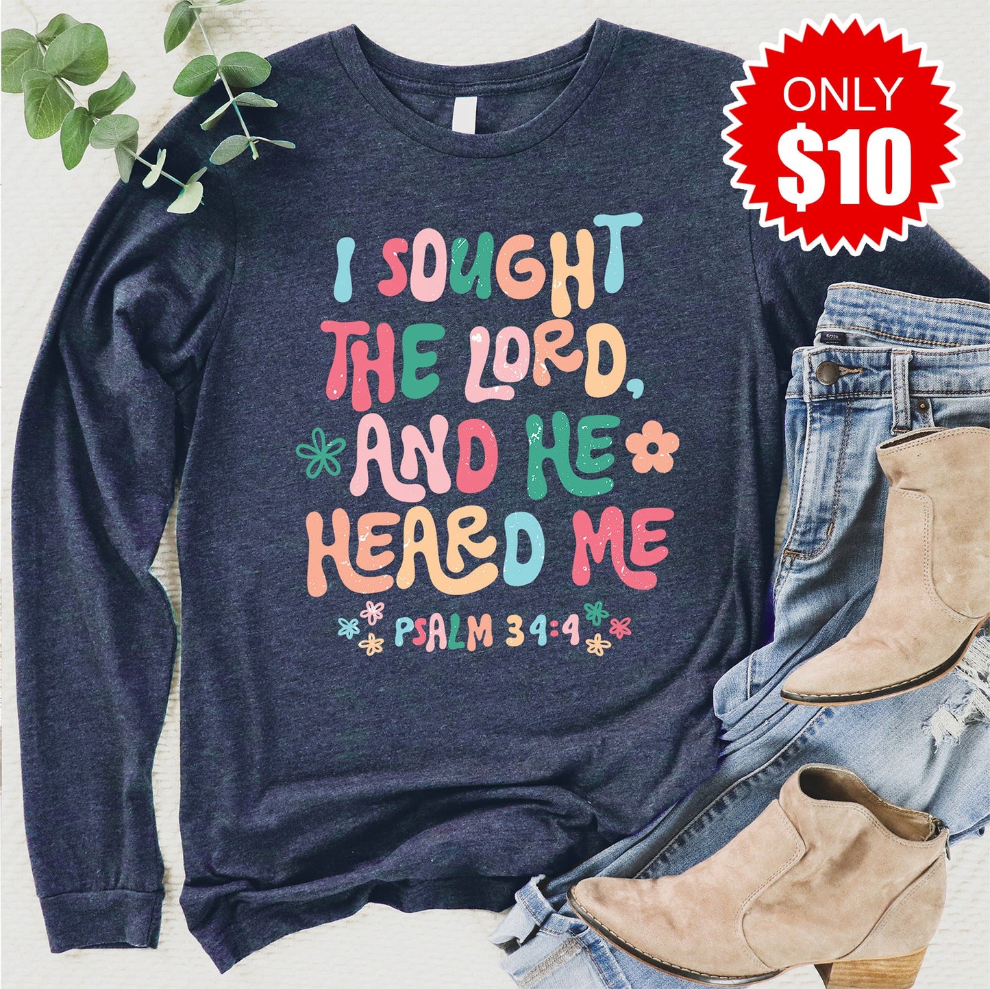 He Heard Me Long Sleeve - Heather Navy - 10