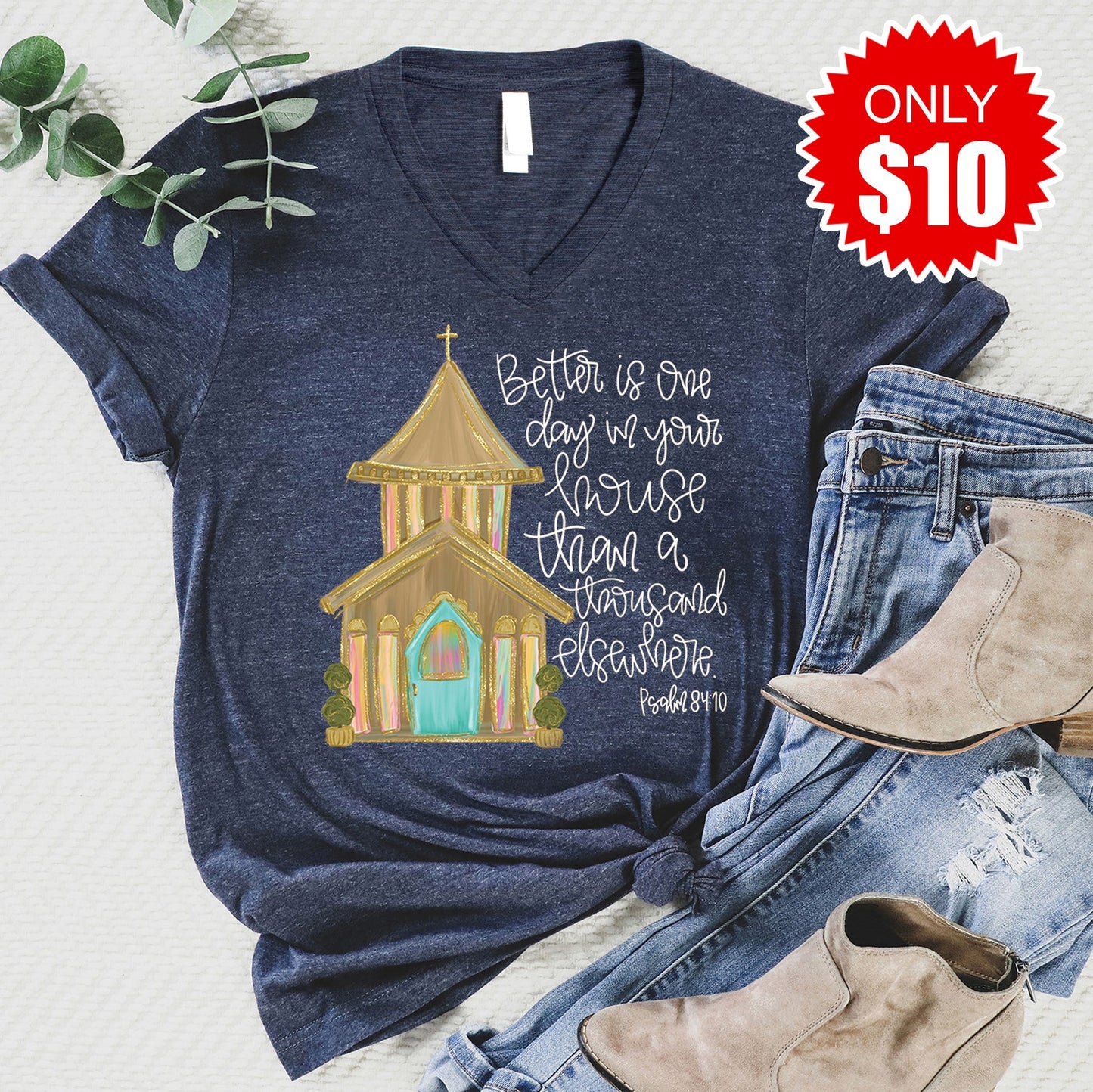 Church V-Neck - Heather Navy - 10