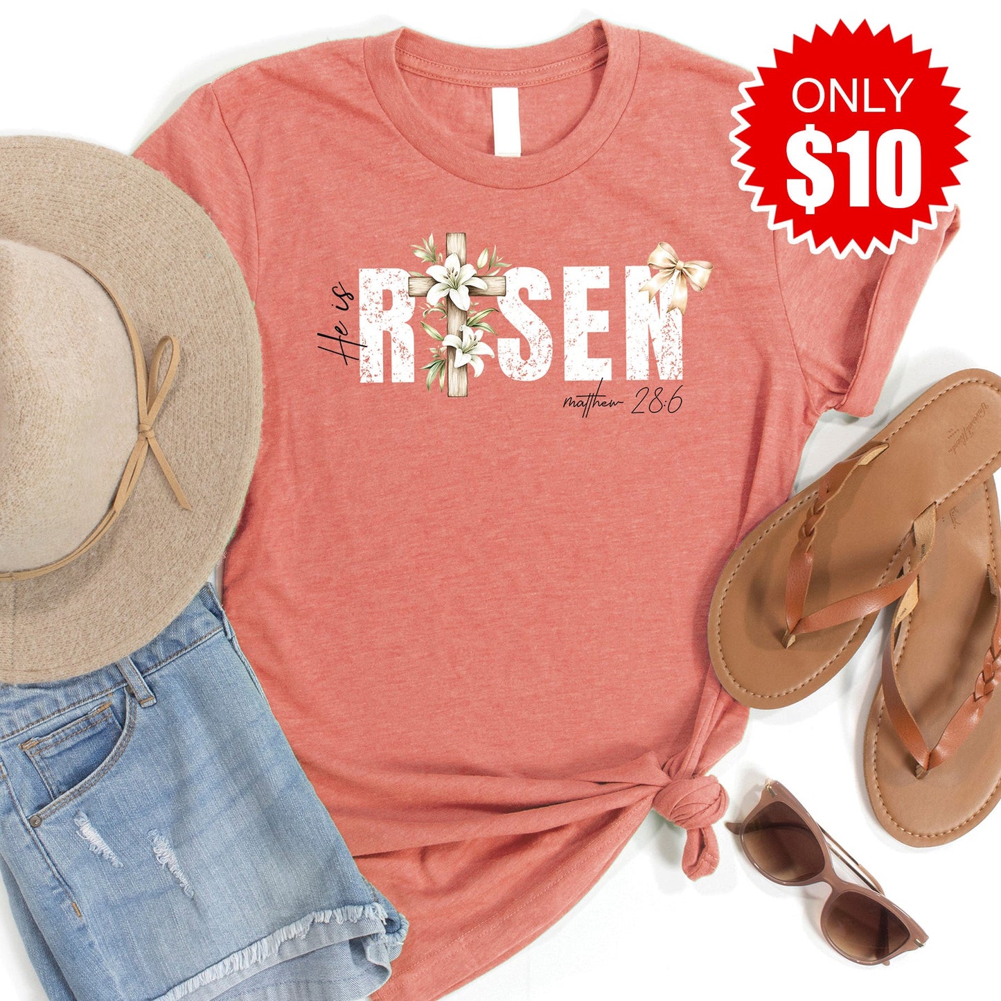 He Is Risen Tee - Heather Papaya - 10