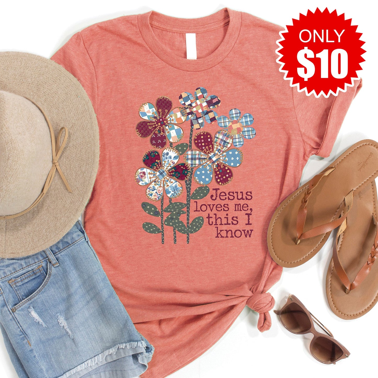 Jesus Loves Me Tee - Heather Papaya - 10