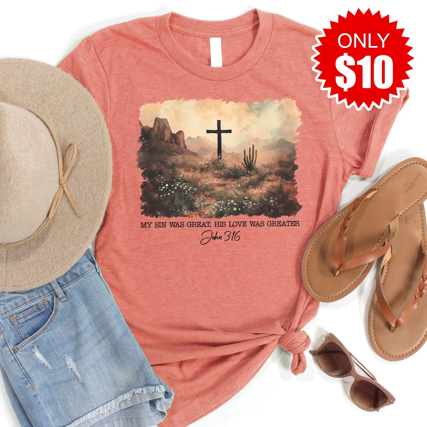John 3:16 Tee - Heather Papaya - 10